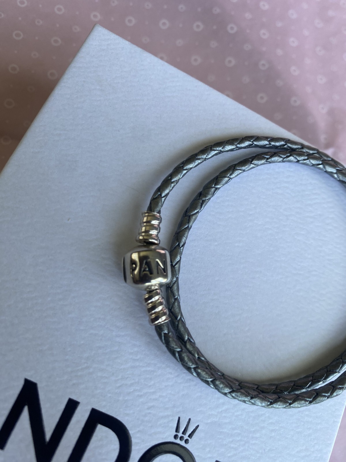 Authentic Pandora Moments Gray Leather Bracelet – ALE SS (S925)