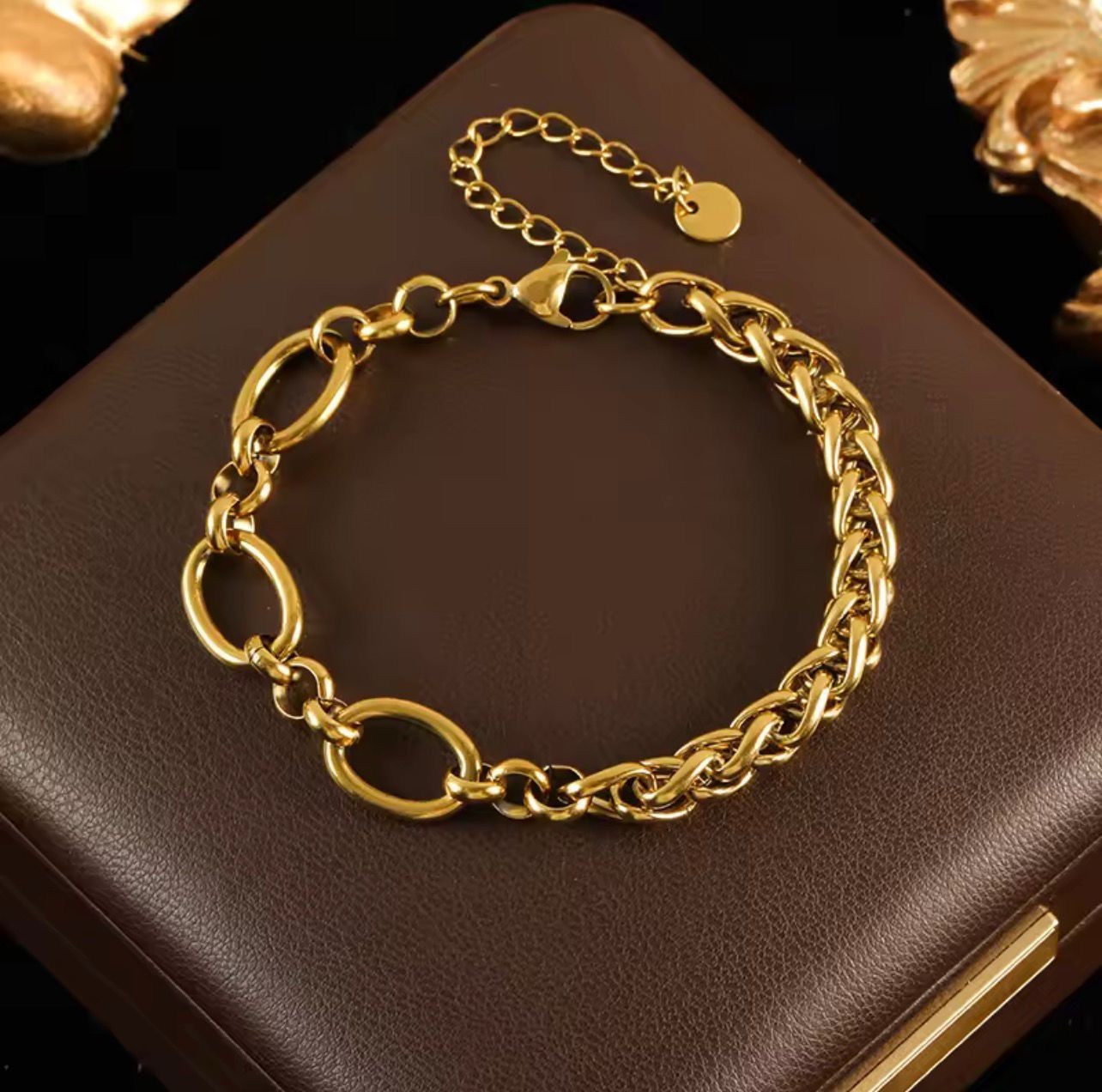 Chunky Chain Bracelet Women Adjustable Gold Tone Elegant Everyday Jewelry