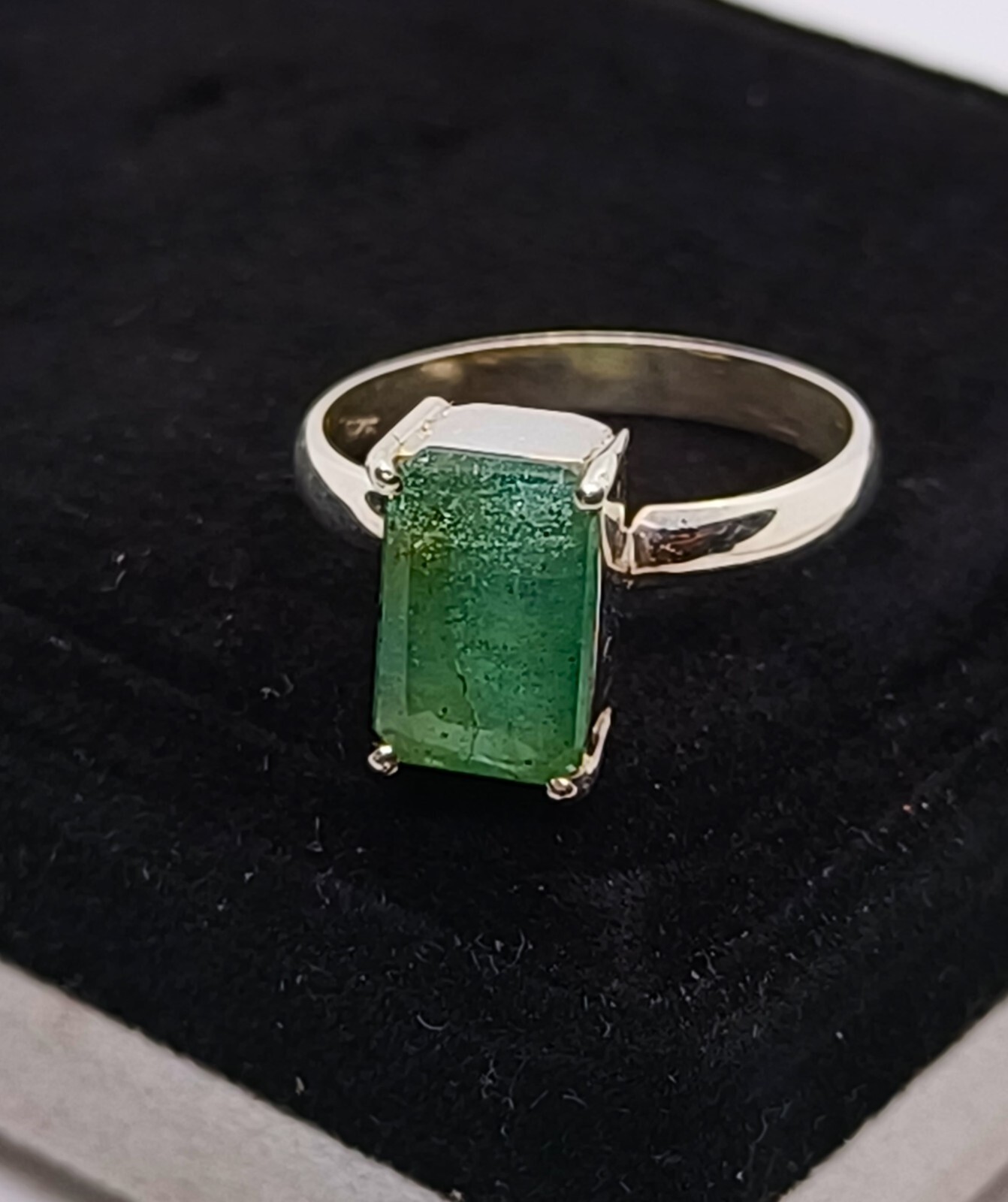 Emerald Ring Silver Natural Emerald Zambia Green Emerald Ring Stone US Size 7