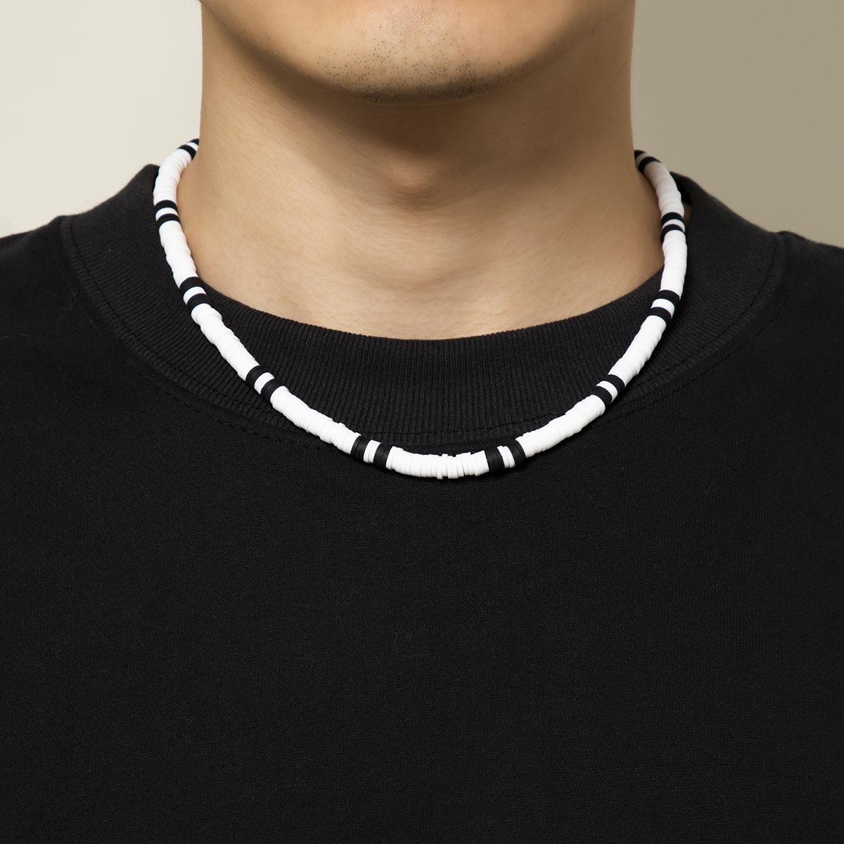 Bohemia Polymer Beads Necklace for Men Women Black White Collar Jewelry