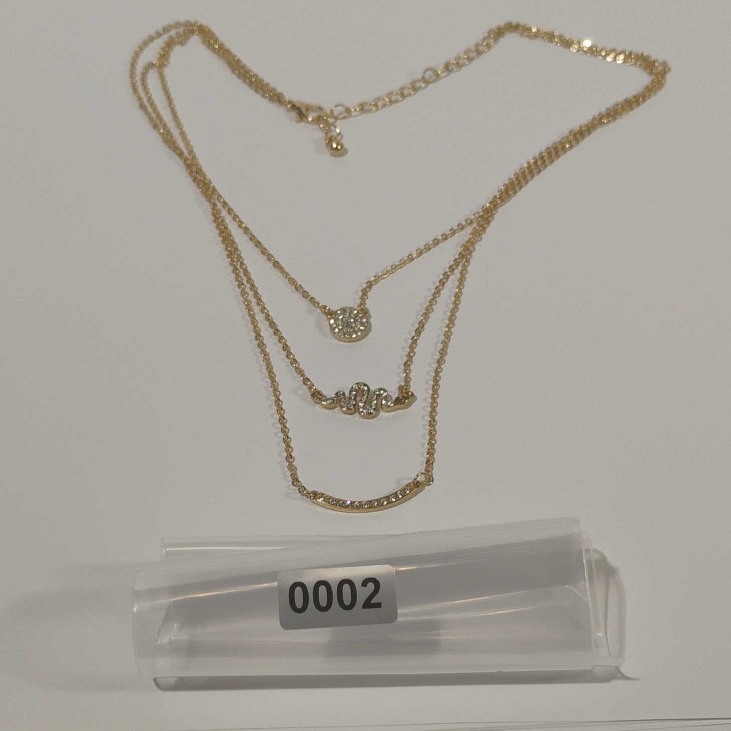 Gold-Tone Layered Cable Chain Necklace Pavé Rhinestone Charm Pendants Adjustable