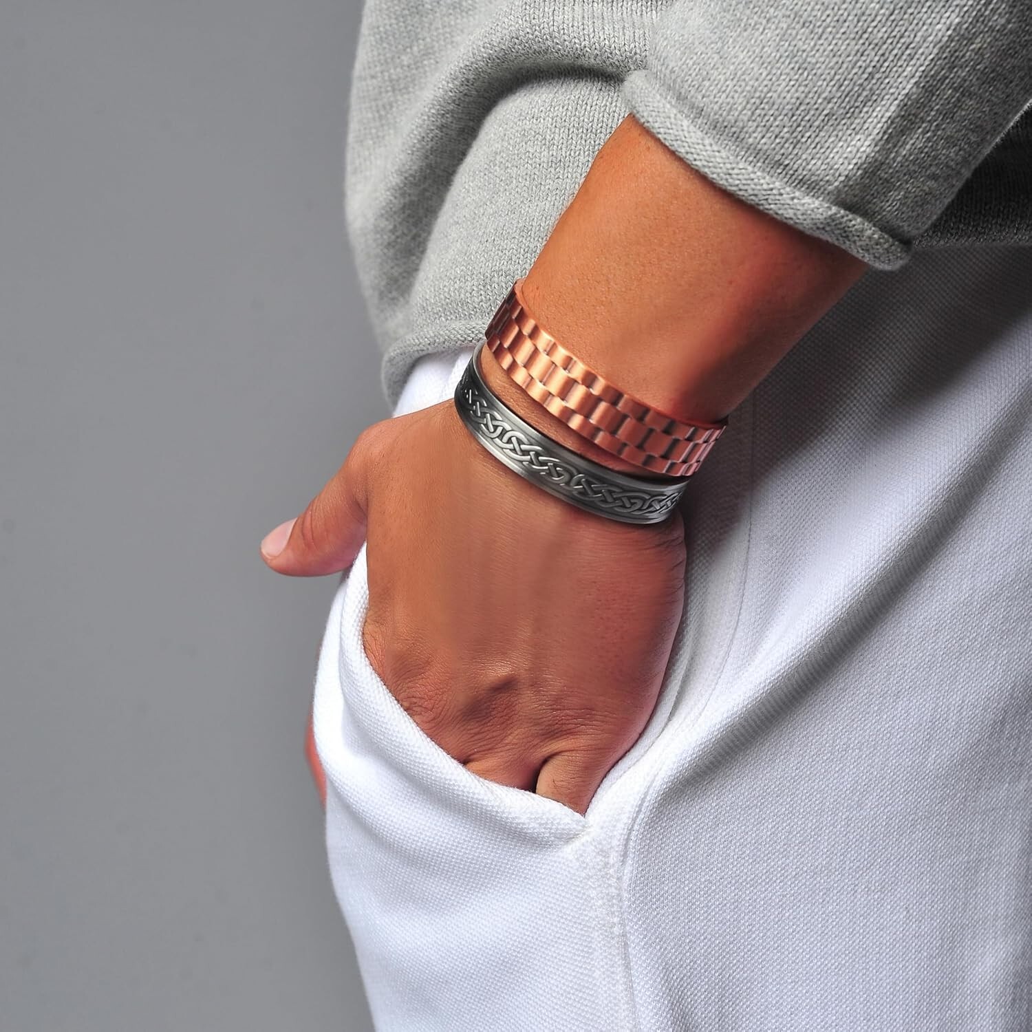 3 Pack Solid Copper Magnetic Bracelets Arthritis Pain Therapy Cuff Set