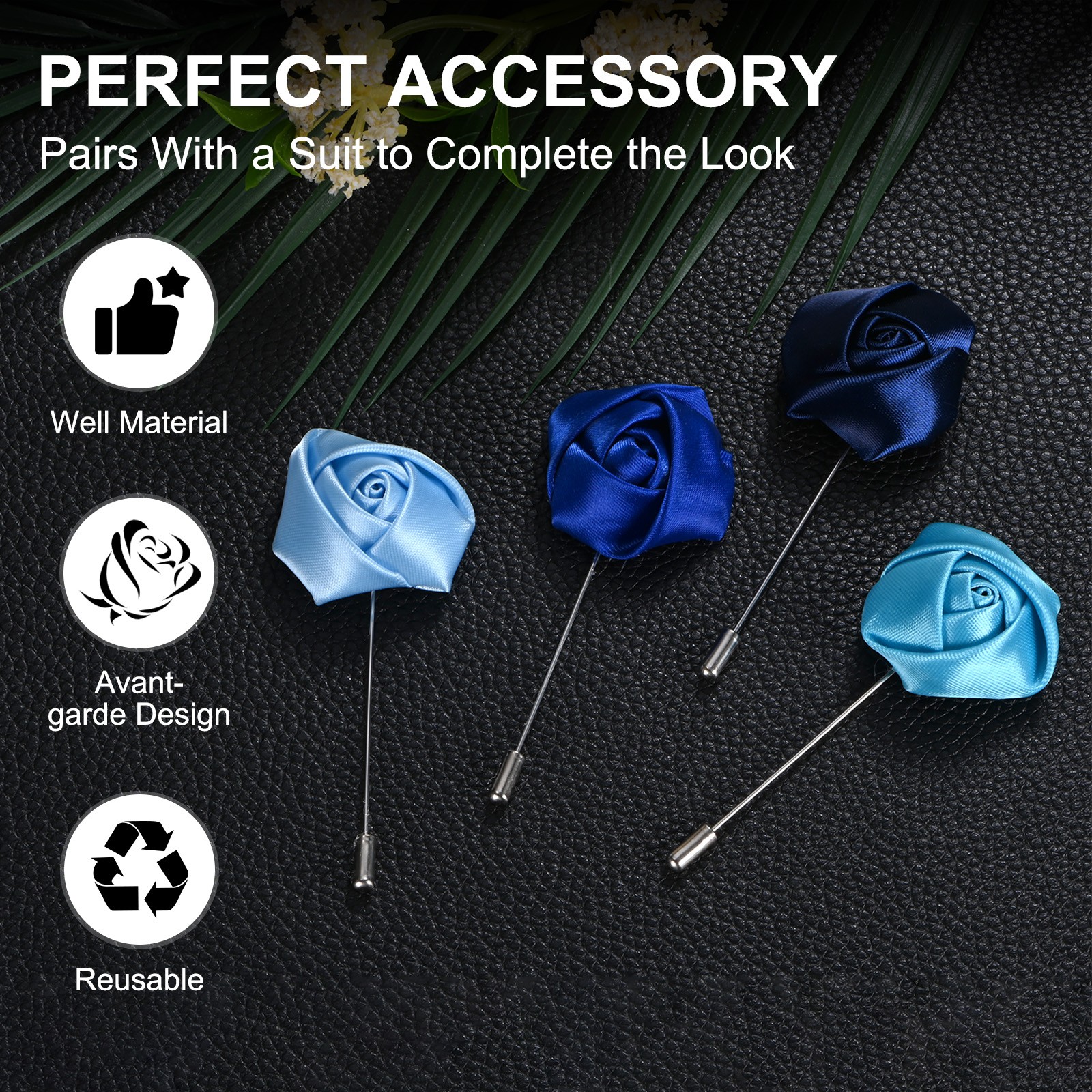 24-Pack Rose Boutonnieres Pin Flower for Pins Lapel Men [Light Blue]