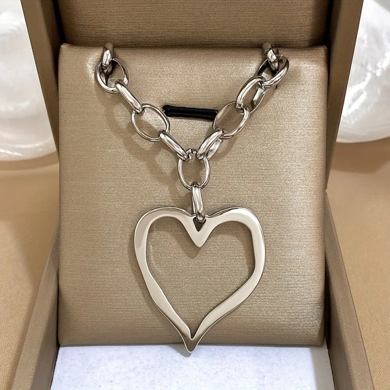 Gold Heart Pendant Necklace Stainless Steel Chain Gift for Women