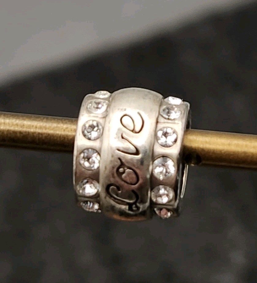 Brighton “LOVE” w/Rows of Crystals Silver Bead Charm Spacer