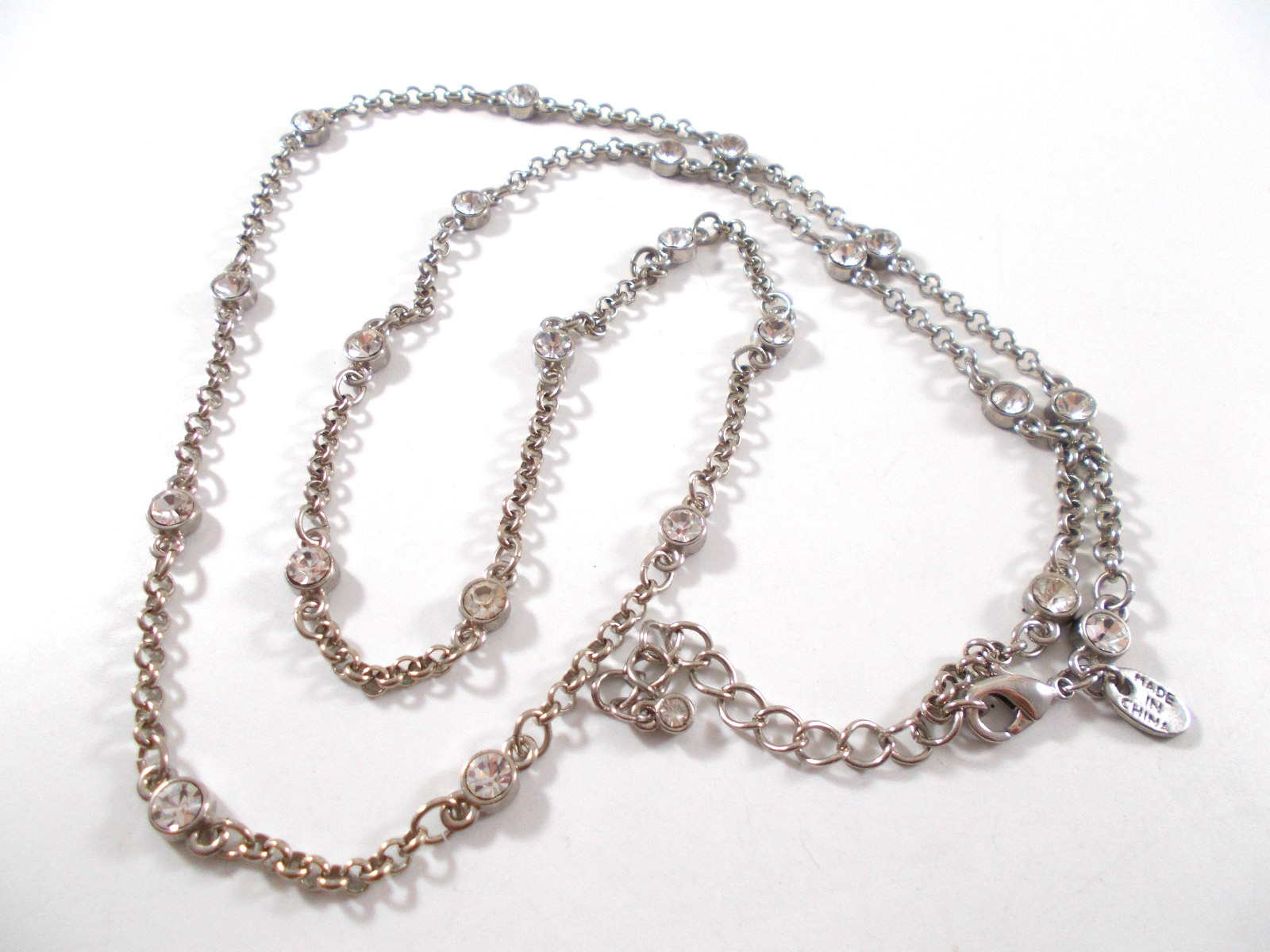 Silver Tone 26 Inch Rhinestone Station Necklace Free Shipping