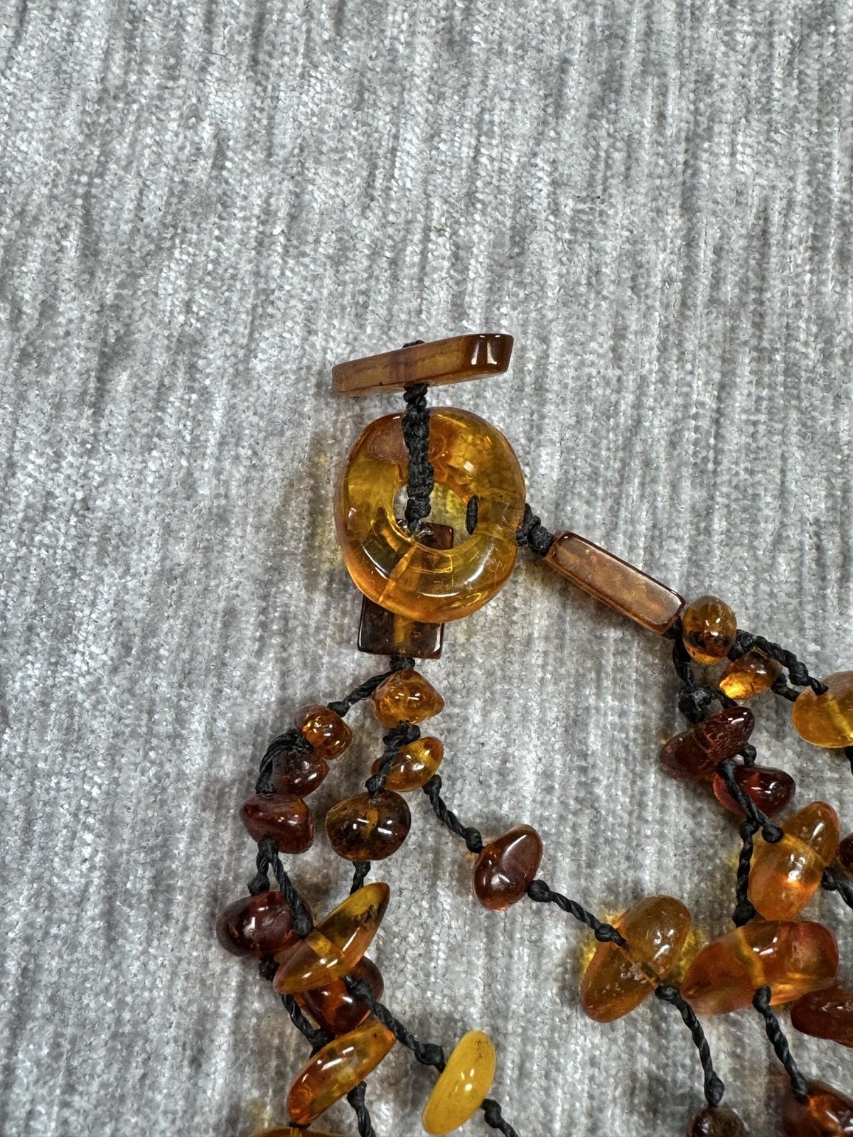 Amber Beaded Layered Statement Necklace Brown Multi Strand Toggle Clasp Natural