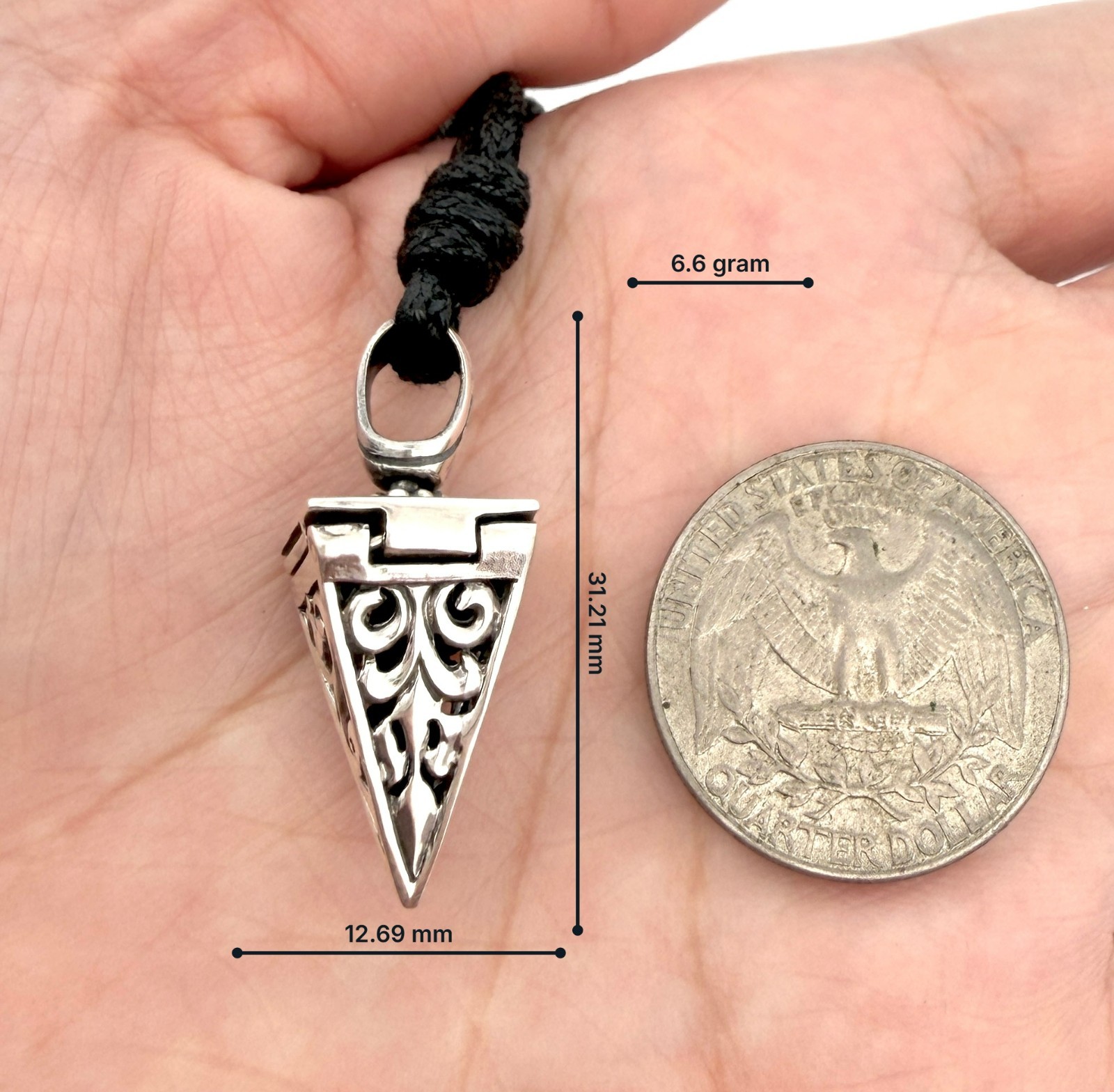 92.5 Sterling Silver Locket Pendant Handcrafted Ornate Heart Oval Triangle