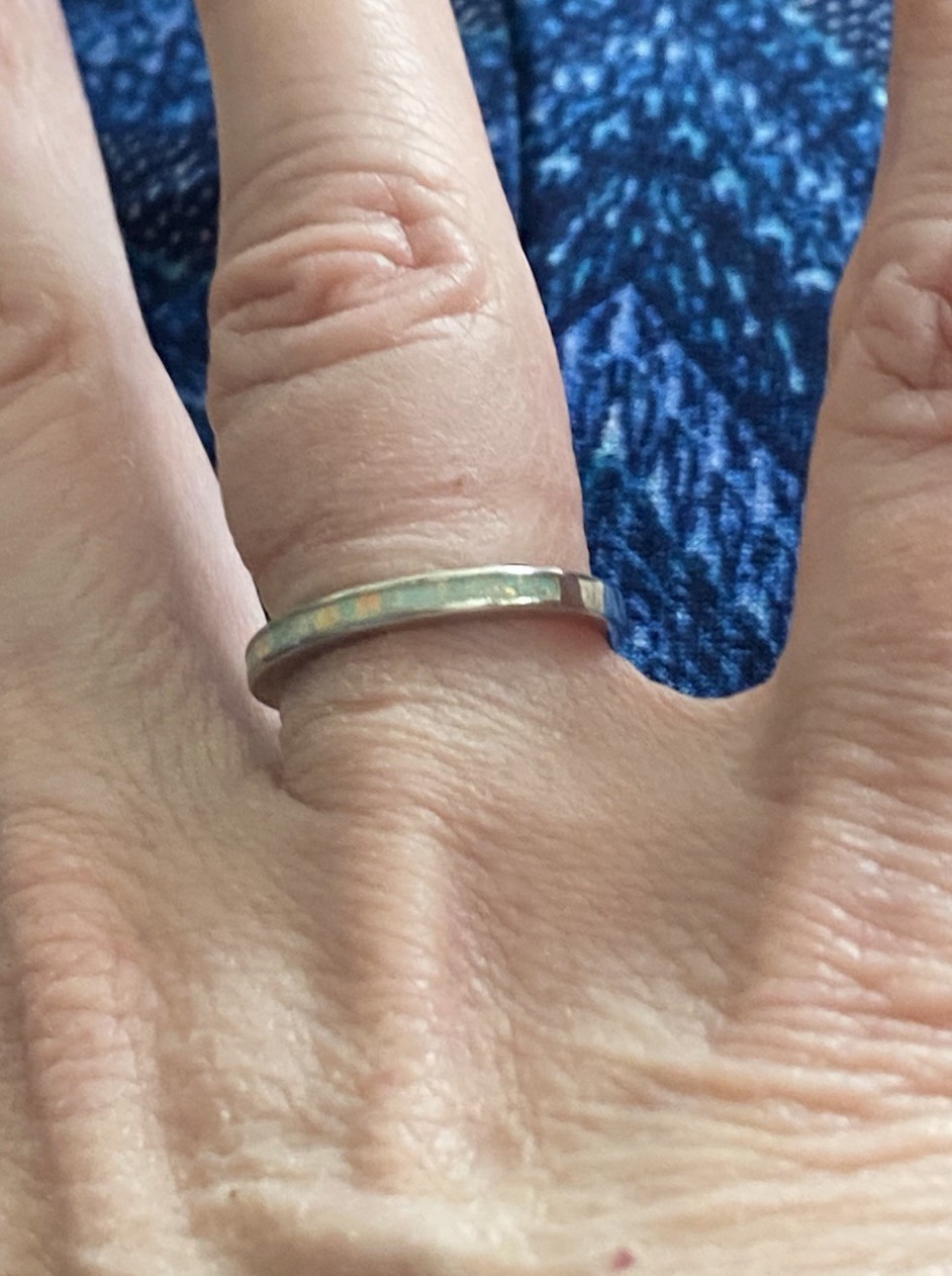 Ring White Opal Inlay Silver Stackable Size 6