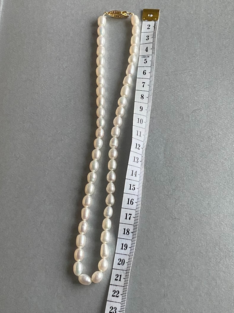 Vintage White Freshwater Cultured Pearl Necklace – 40cm Rice Bead Choker Pin