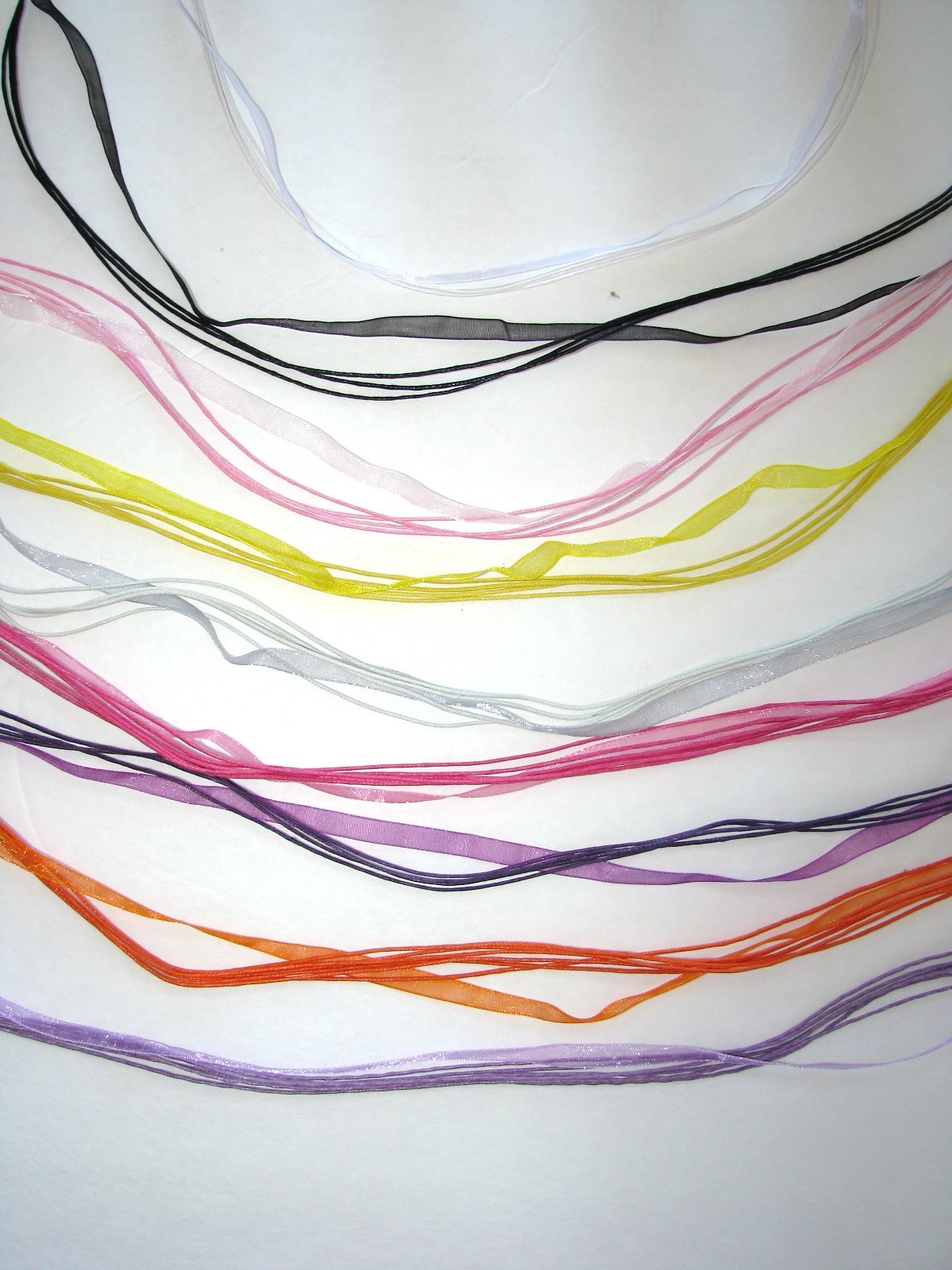 NEW-MULTI-STRING+SILK RIBBON NECKLACE;PINK,PURPLE,WHITE,BLACK,YELLOW,ORANGE,GRAY