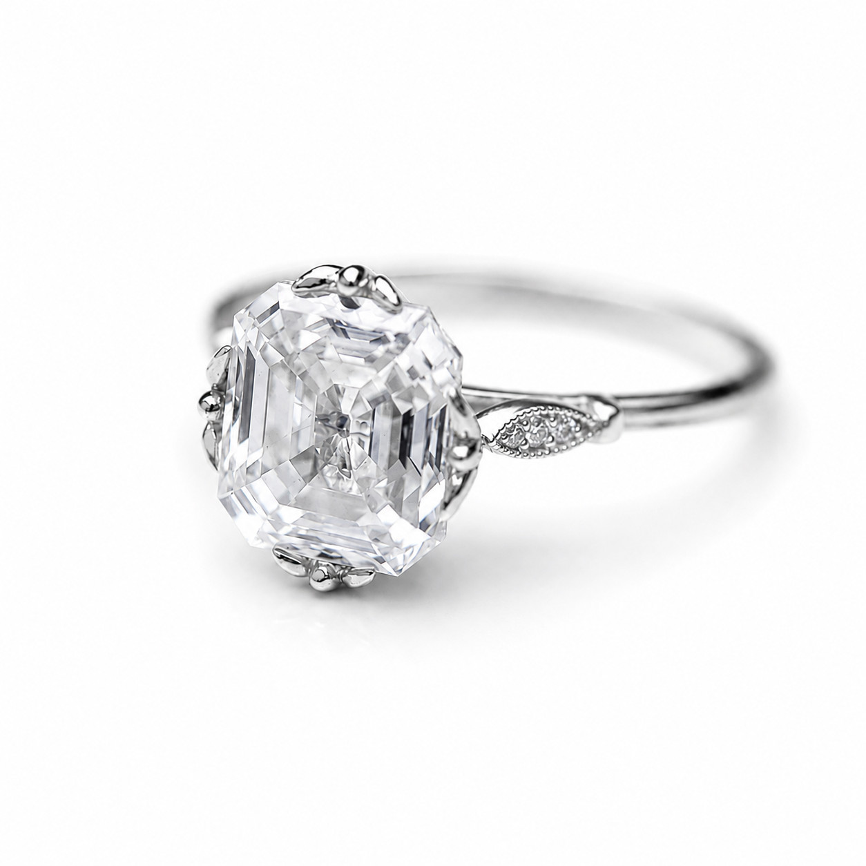 925 Sterling Silver Emerald Cut White CZ Solitaire Engagement Four Prong RIng