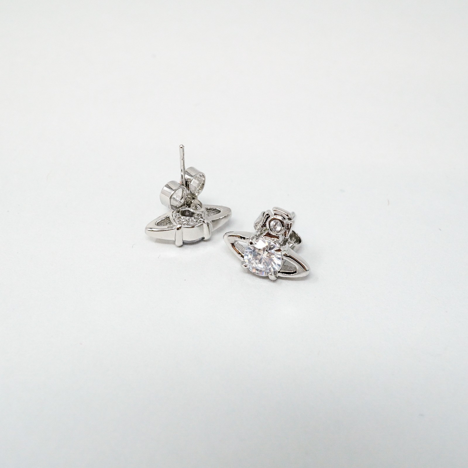 Vivienne Westwood Earrings Small Silver Orb Studs With Crystals & Box
