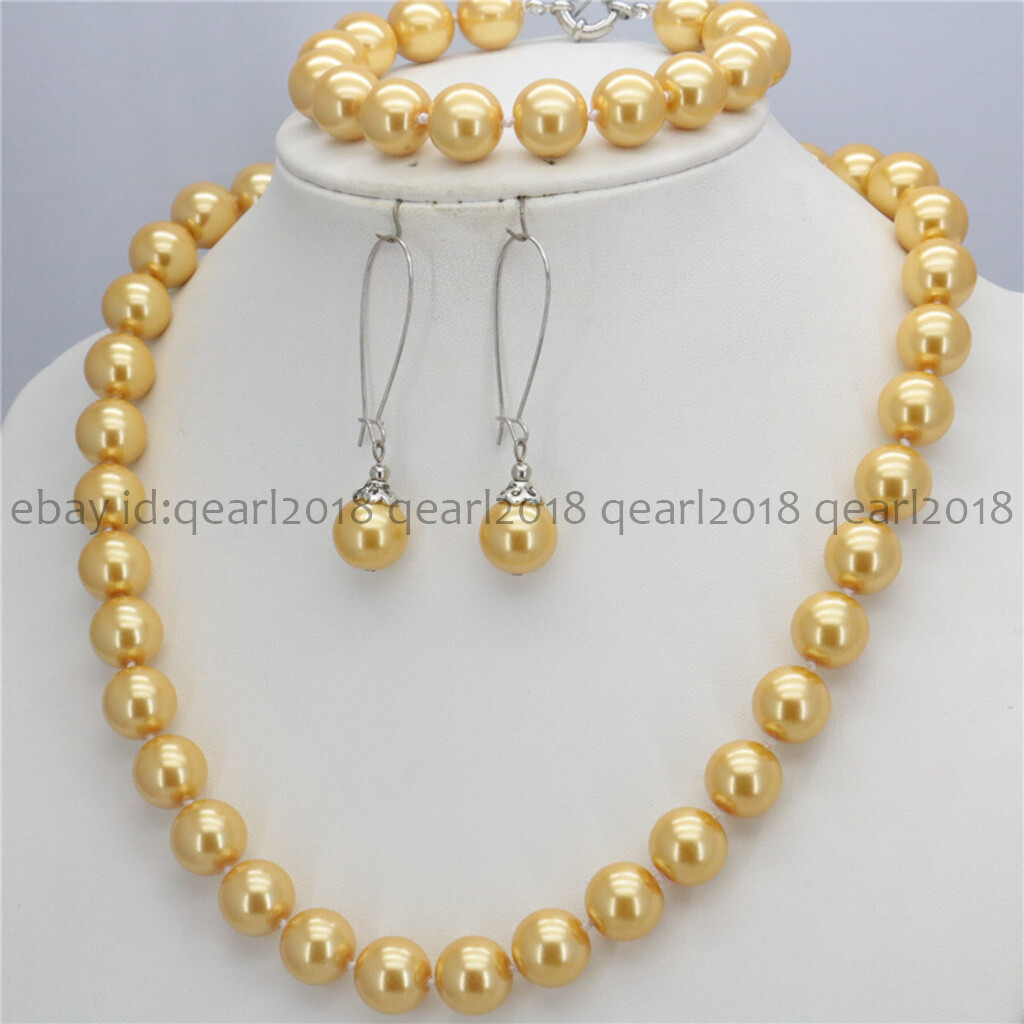 8/10/12mm South Sea Shell Pearl Round Beads Necklace Bracelet Earrings Set 18”