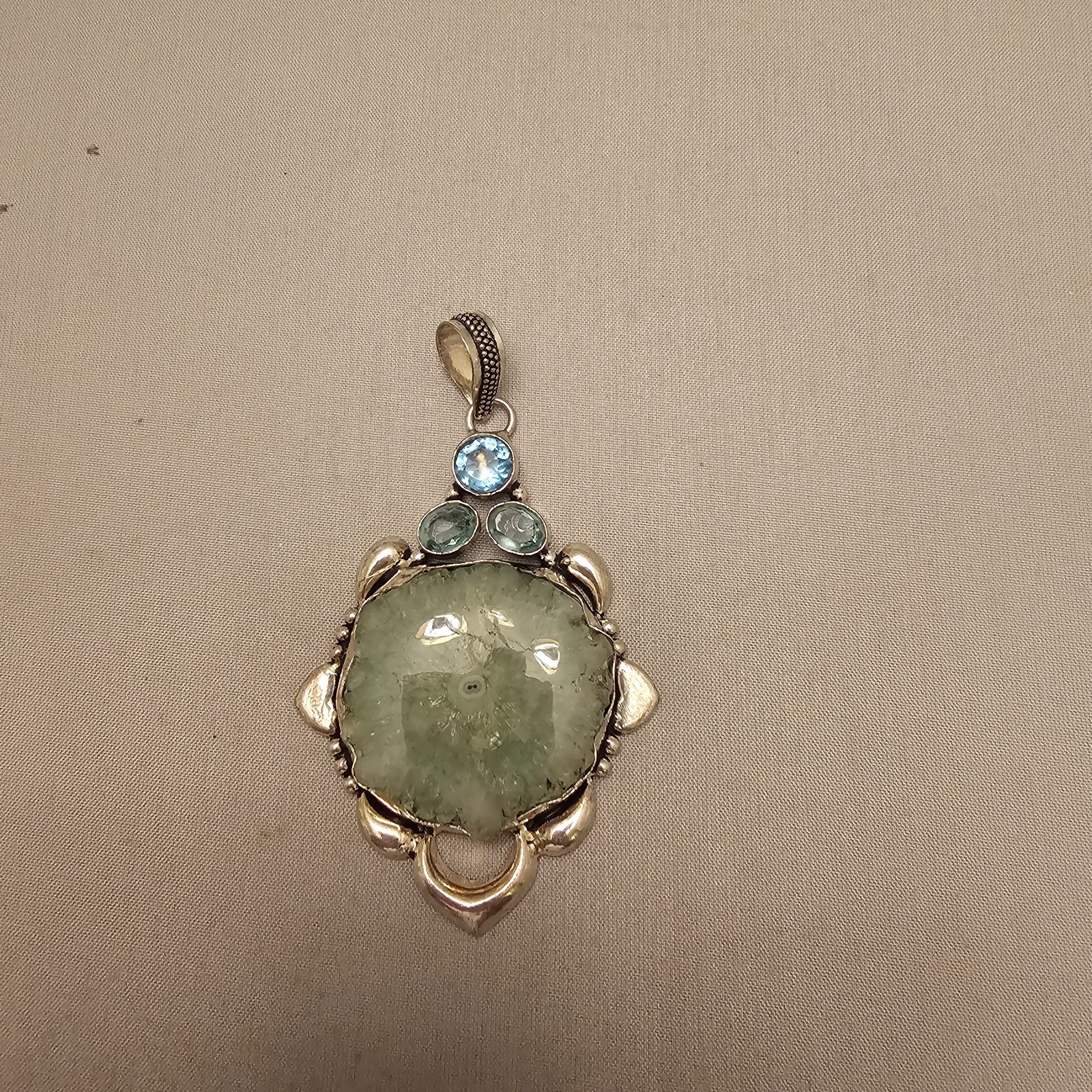 Green Stone Unknown Gemstones in 925 Sterling Silver Pendant About 3 Inches