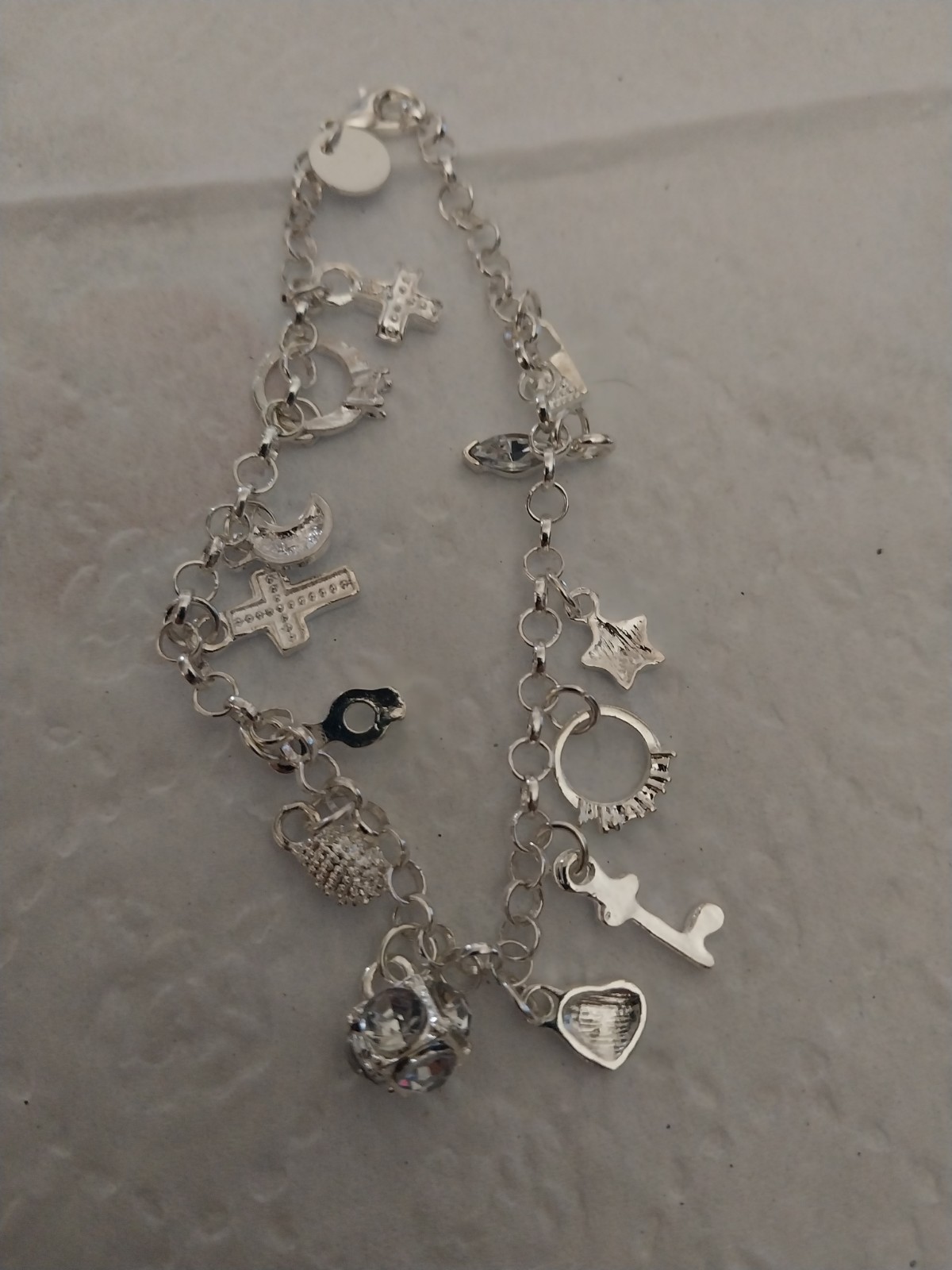 Plata 925 Silver Tone Cable Chain Dangle Charm Bracelet, Lobster Clasp, Metal