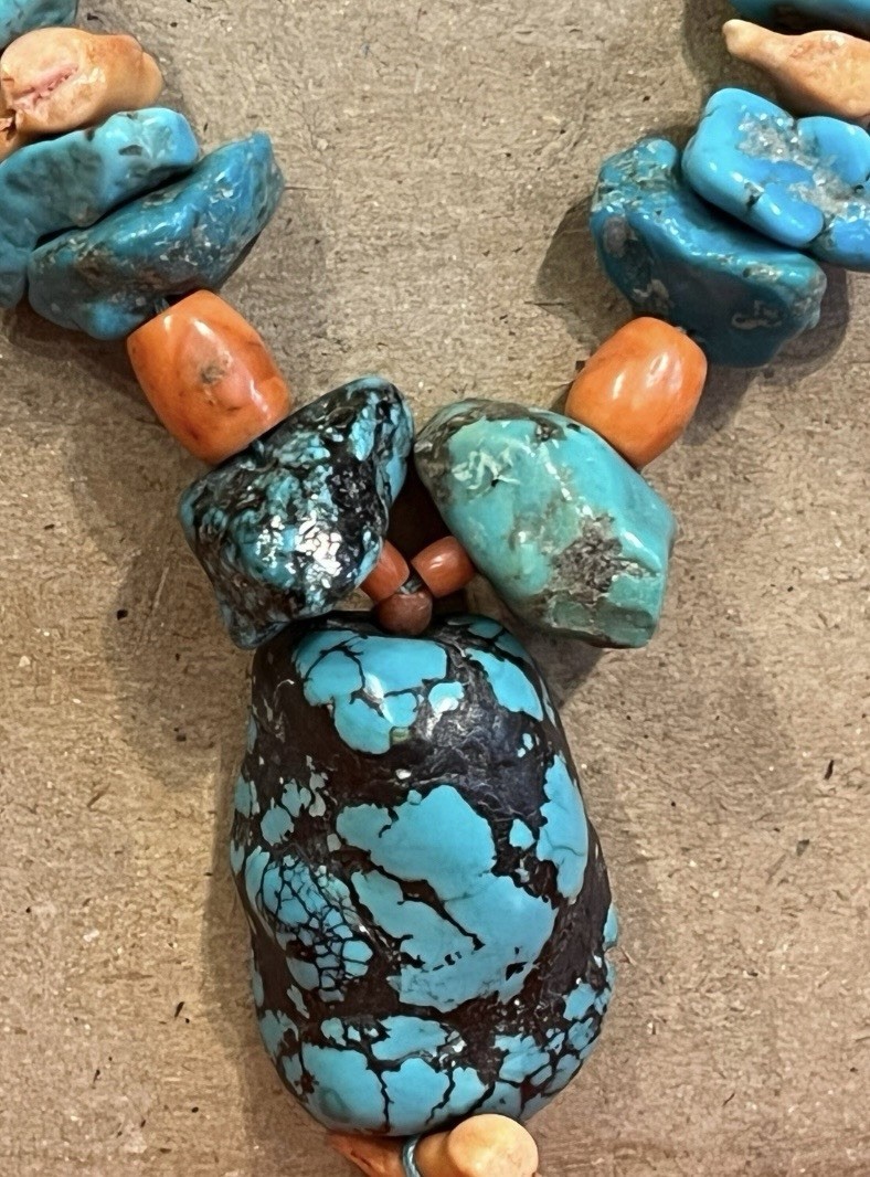 70s VTG Turquoise and Coral Chunky Necklace