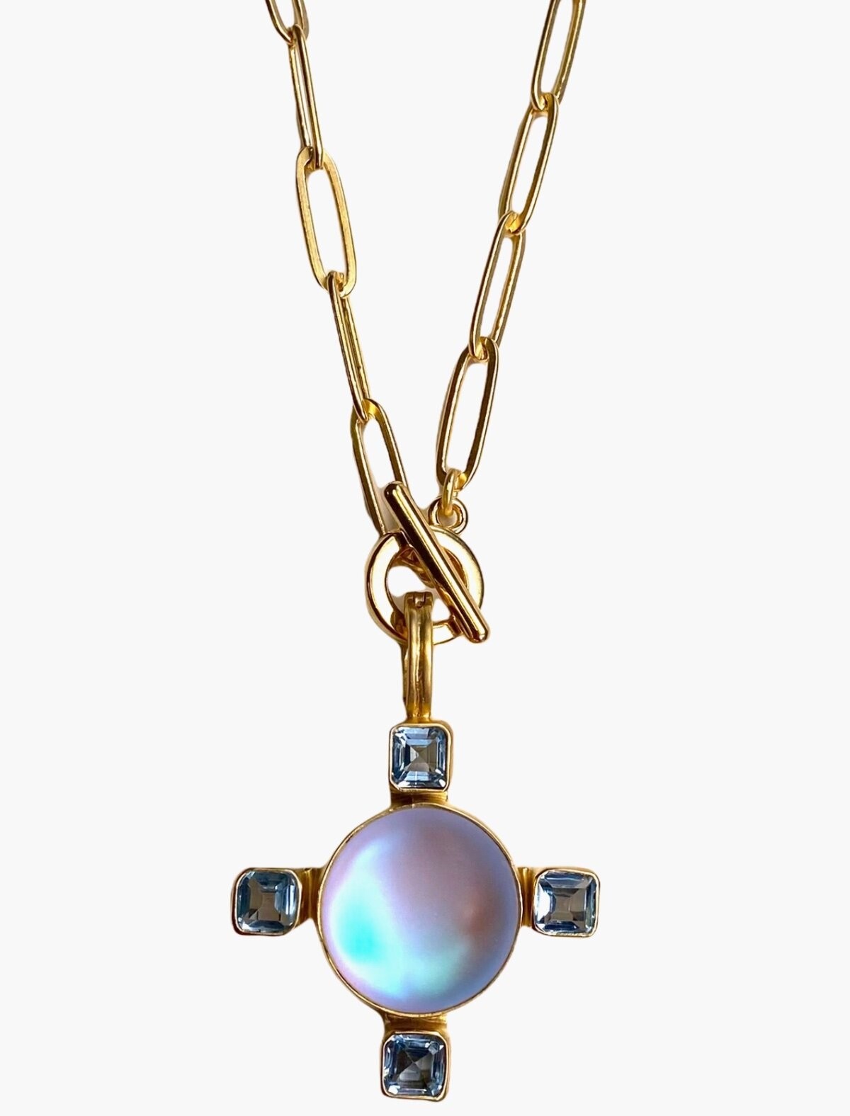 Dina Mackney Necklace Pendant 18K Gold Jewelry Luminite Blue Topaz Jewelry Gift