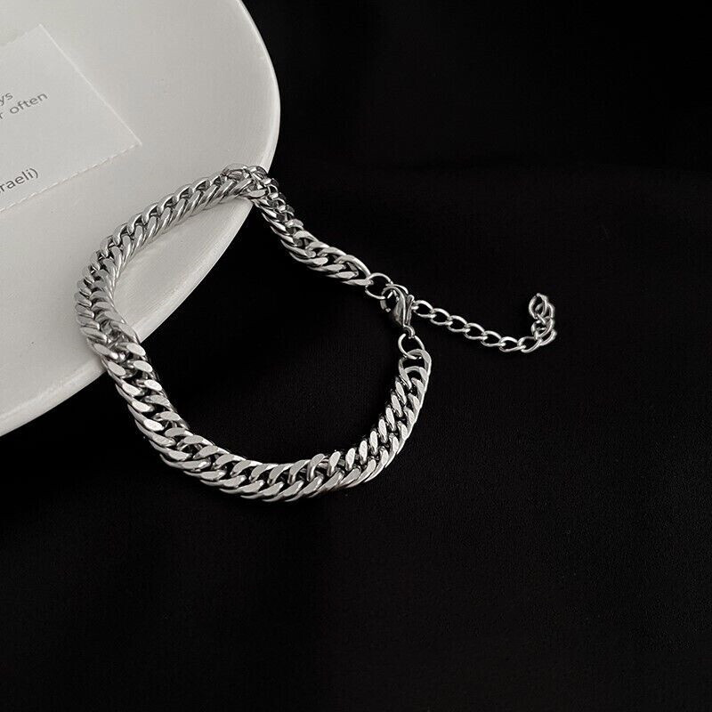 Woman Man 6/7/8/9mm REAL Stainless Steel Curb Cuban Link Chain Bracelet Bangle