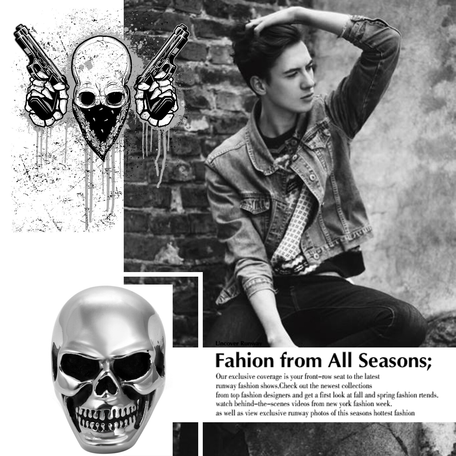 Flongo Stainless Steel Men Punk Gothic Heavy Skull Head Biker Ring Band Sz#7-14