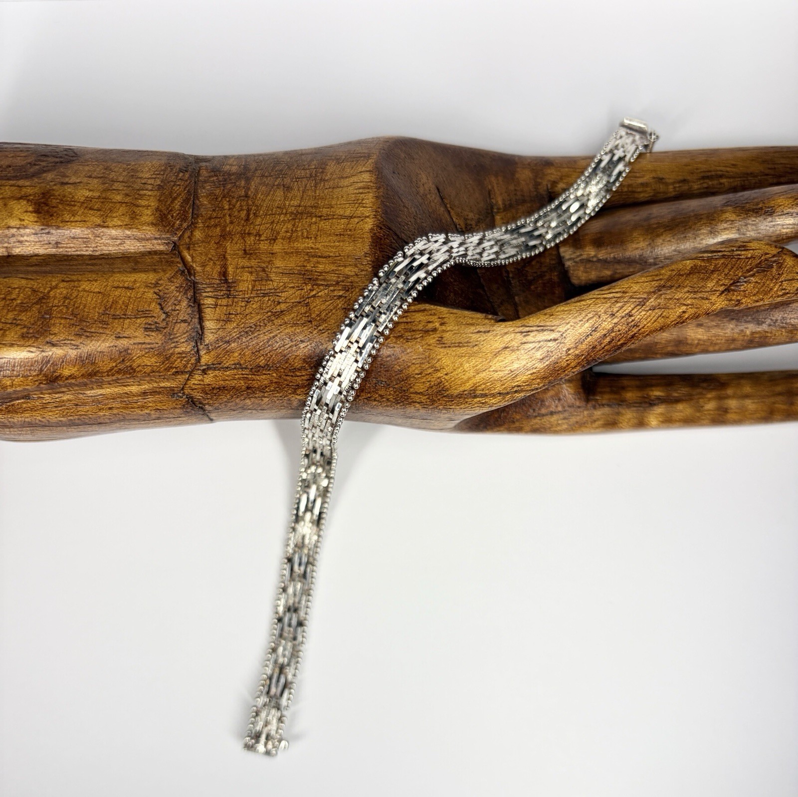 Vintage SU Italy 925 Sterling Silver Woven Flat Riccio Chain Bracelet 7.5” 15.7g