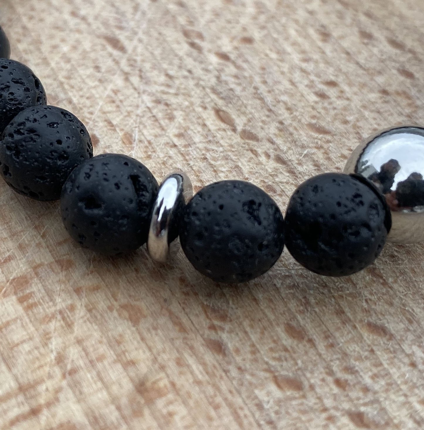 MENDEL 7 Inch Mens Lava Stone Rock Beads Skull Biker Cuff Bracelet Men Stainless