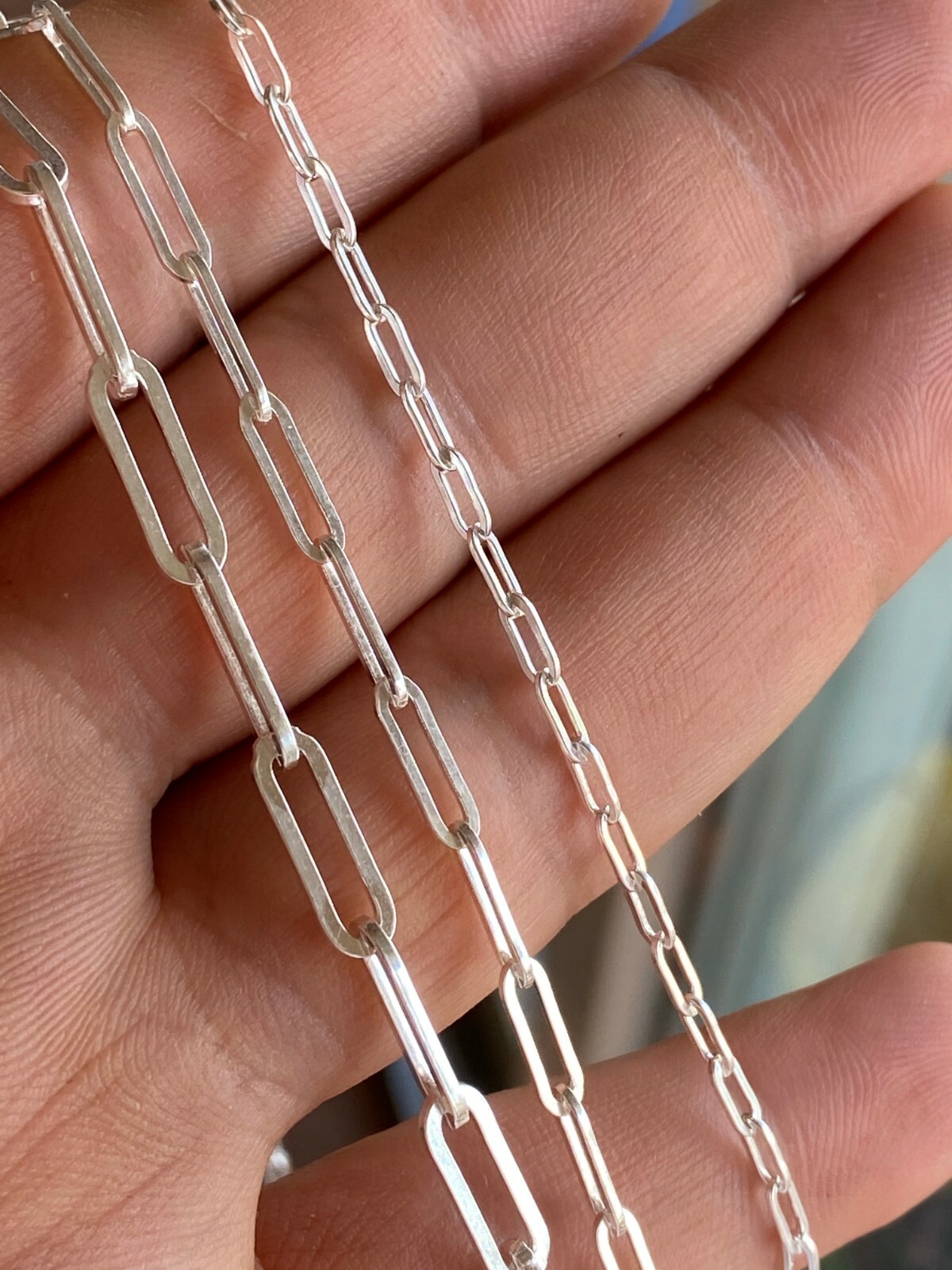 Cadena Paperclip Plata 925 Sólida Collar Rolo Cable Hecha en Italia 2.5-4mm