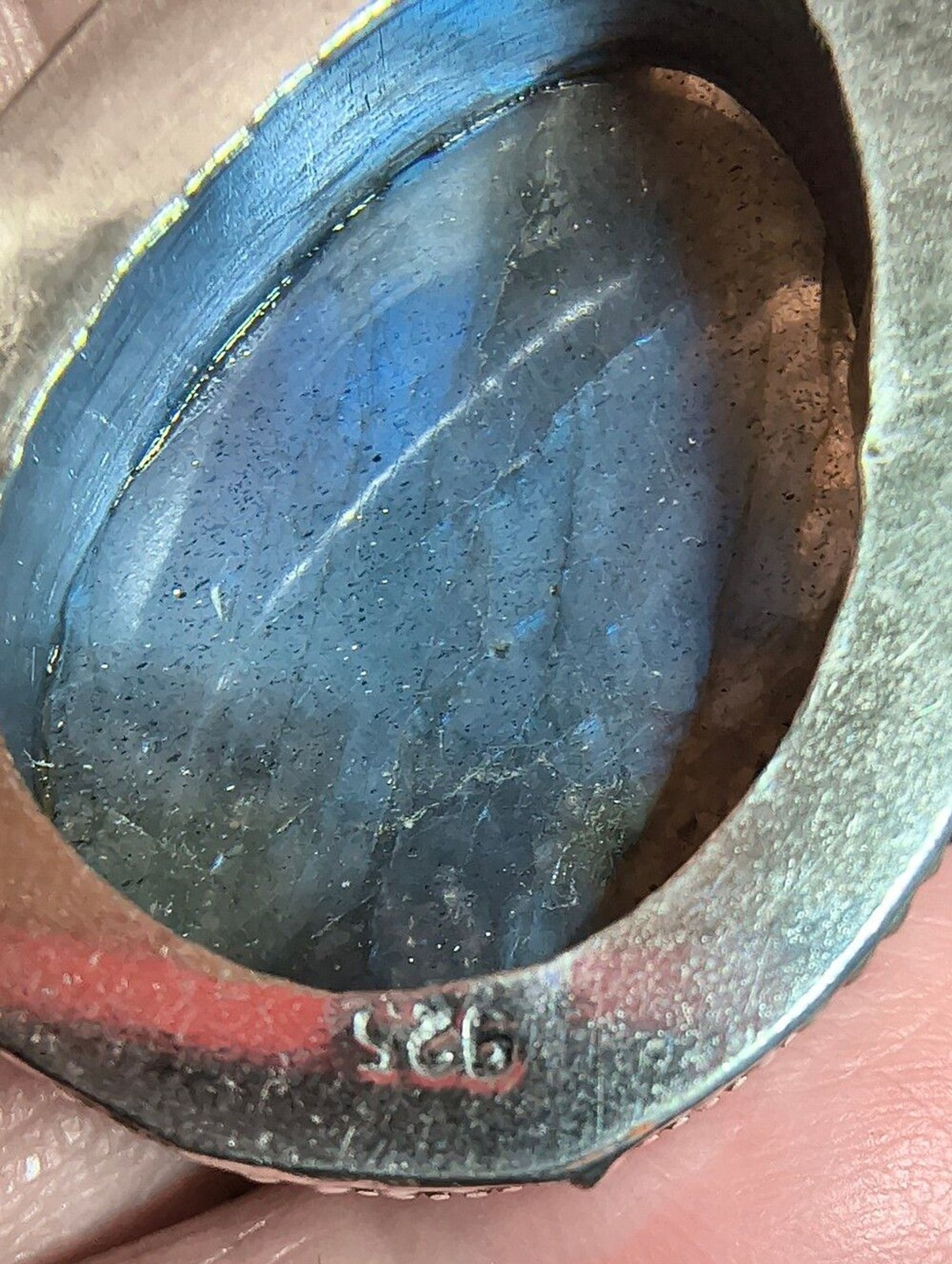 925 Sterling Silver Labradorite Statement Pendant Large Blue Flash Artisan Boho