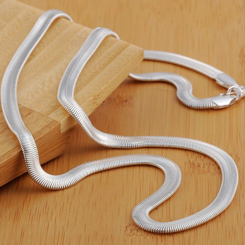 DOTEFFIL 925 Sterling Silver 16/18/20/22/24 Inch 6mm Flat Snake Chain
