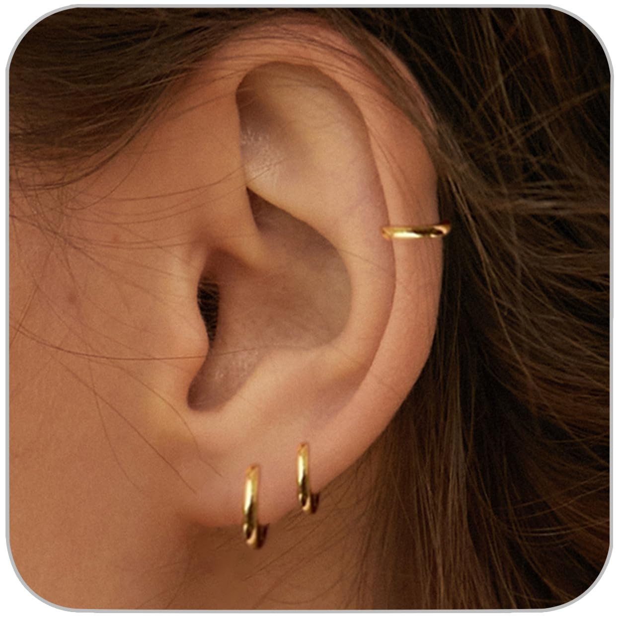 1 Pair 7Mm Small Hoop Earrings for Women, Dainty 14K Gold Plated Huggie Hoop Ear