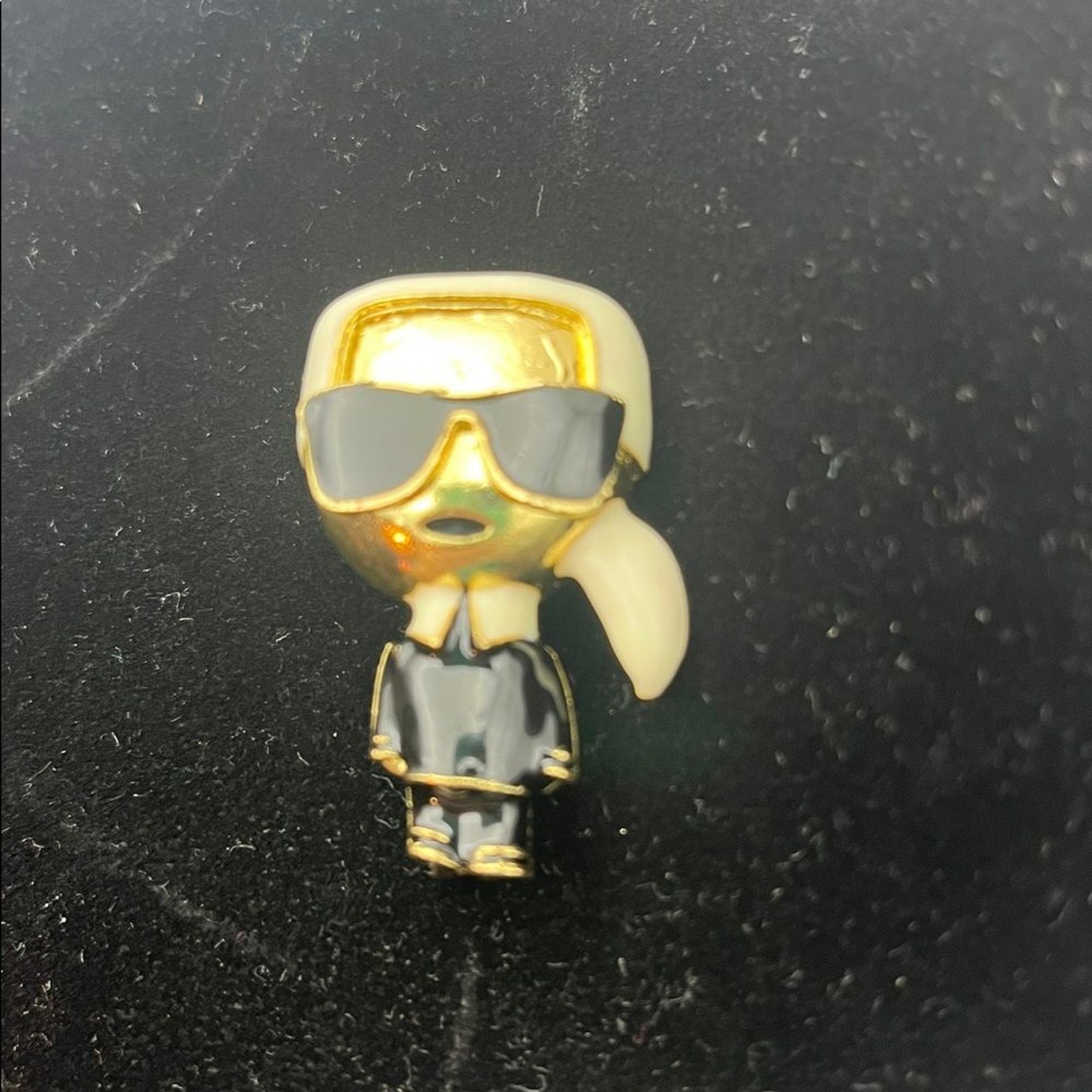 Karl Lagerfeld Brooch Pin Gold Tone + Enamel Character Chanel RARE fendi