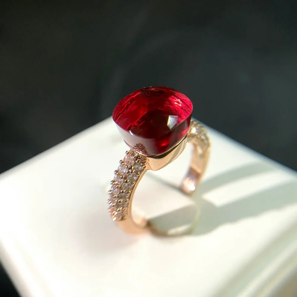 Cocktail Ring Square Zircon Crystal 10mm Gold Plated Colorful Stone Jewelry