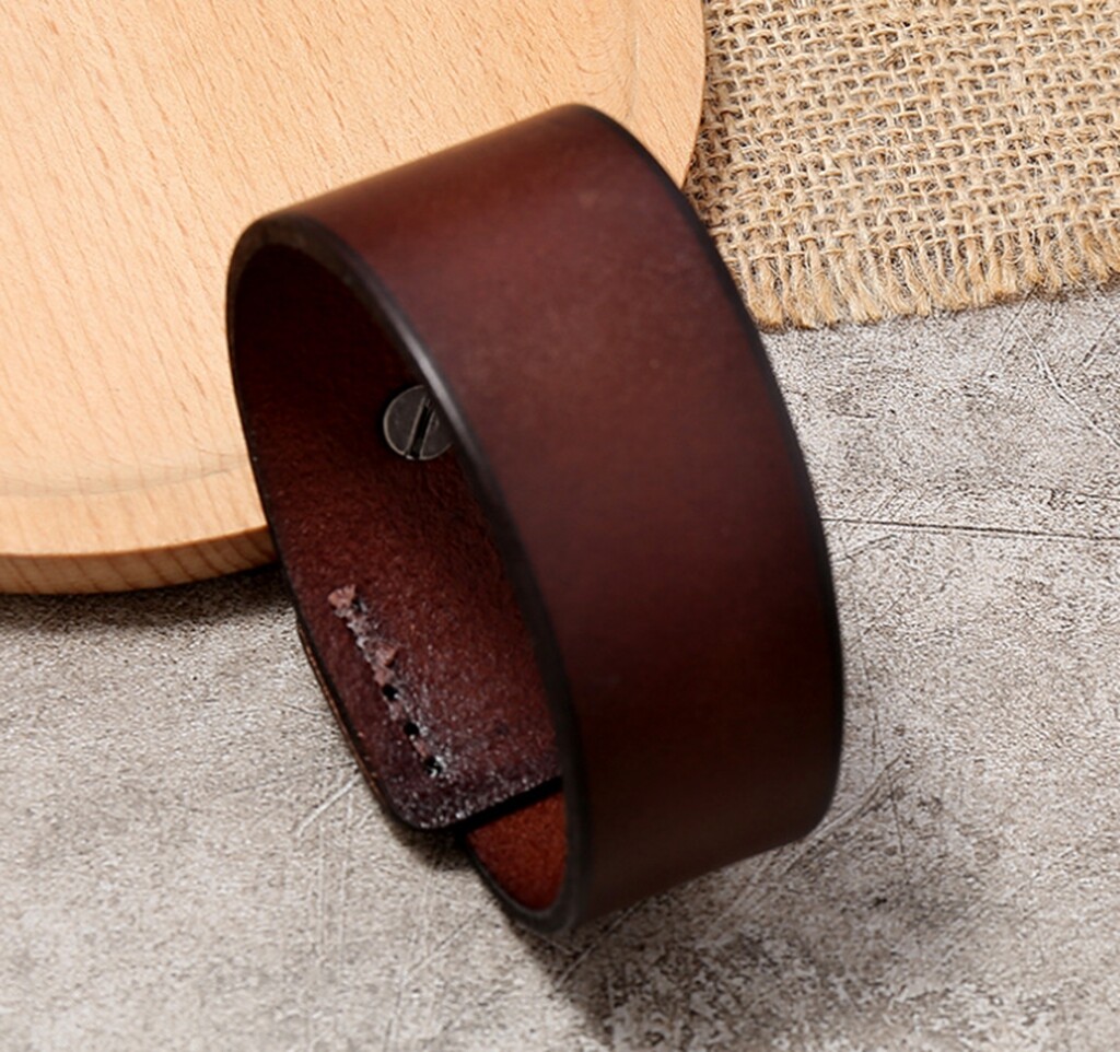Men Women Vintage Wide Genuine Leather Wristband Bangle / Leather Bracelet 7.5-8