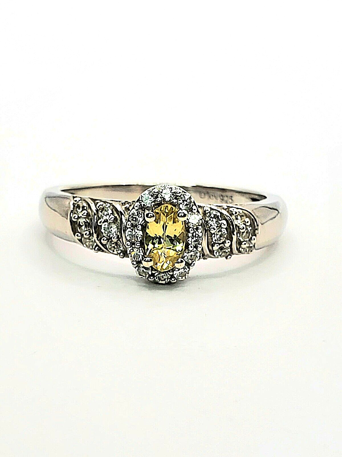 Genuine Heated Golden Apatite, Zircon Ring Rhodium Plated Sterling Silver Size 7