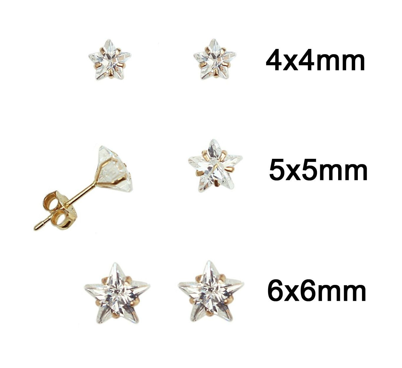 14K Solid Yellow Gold Brilliant Star April Cubic Zirconia Stud Earrings