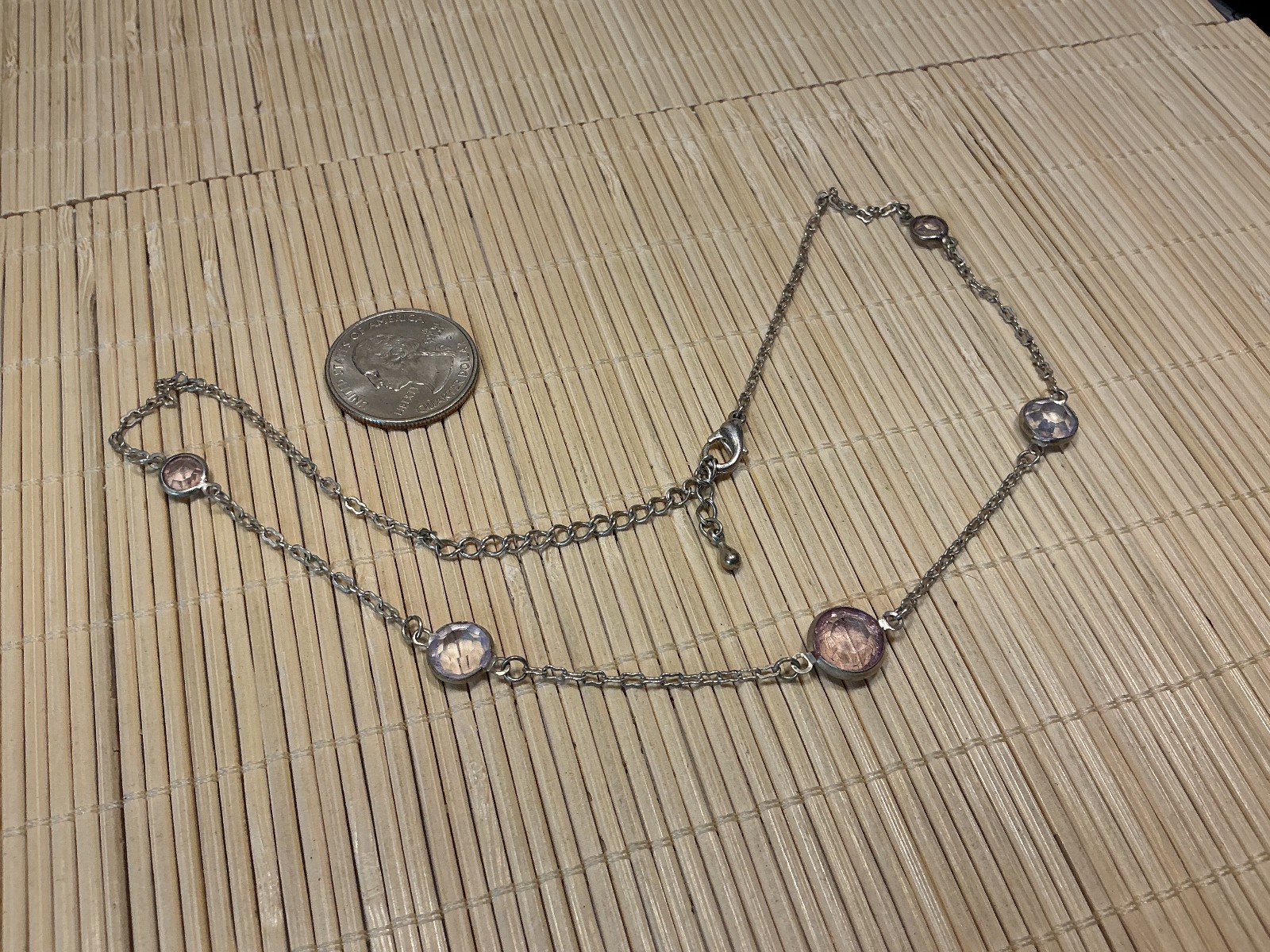 Fashion Necklace Silver Tone Clear Pink Chanelle Choker Lot 103D