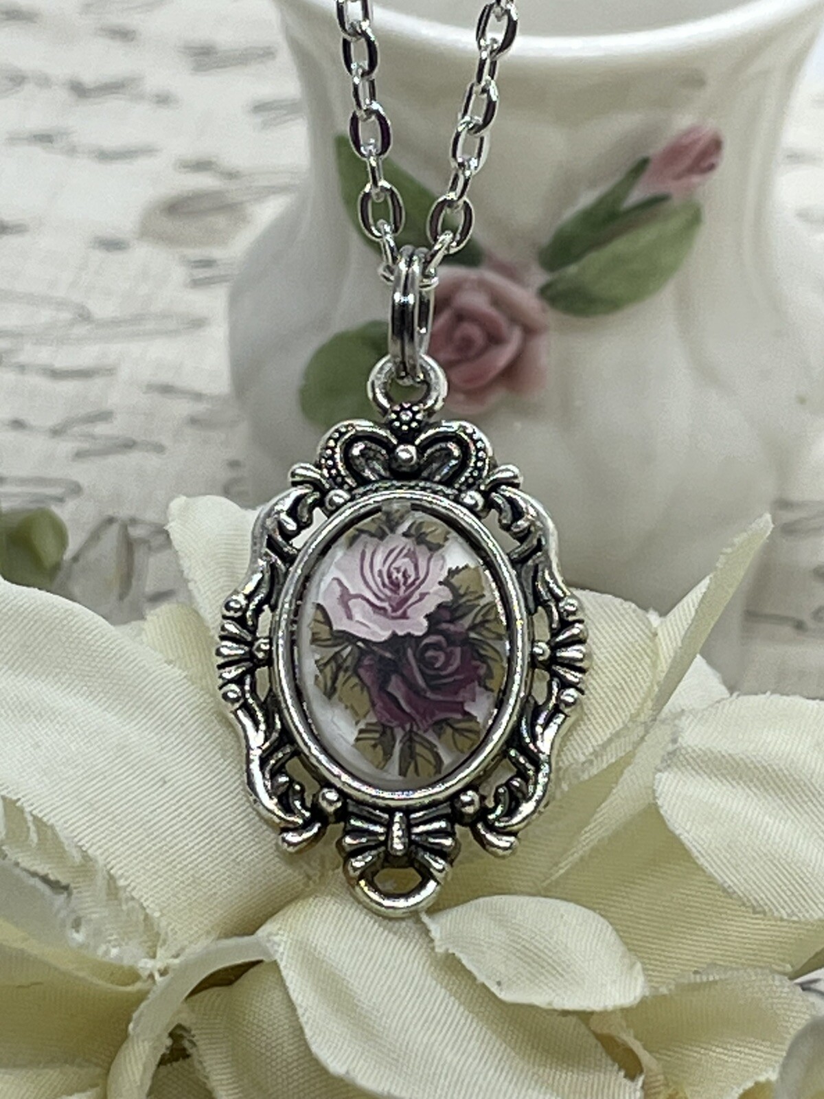Burgundy Rose Dainty Necklace Pendant Anniversary Birthday Gift crown Daughter