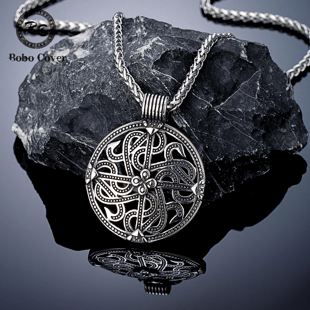Vintage Hollow Viking Celtic Knot Cross Stainless Steel Pendant Necklace Norse R