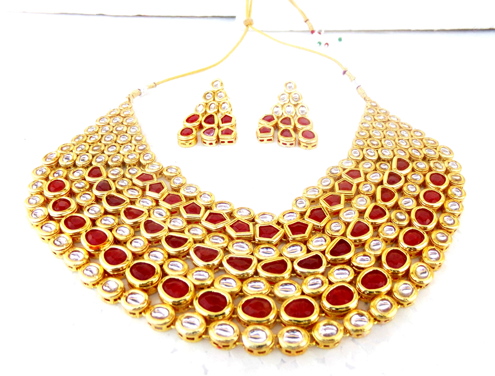 Indian Bollywood Gold Plated Kundan Choker Bridal Necklace Earrings Jewelry Set