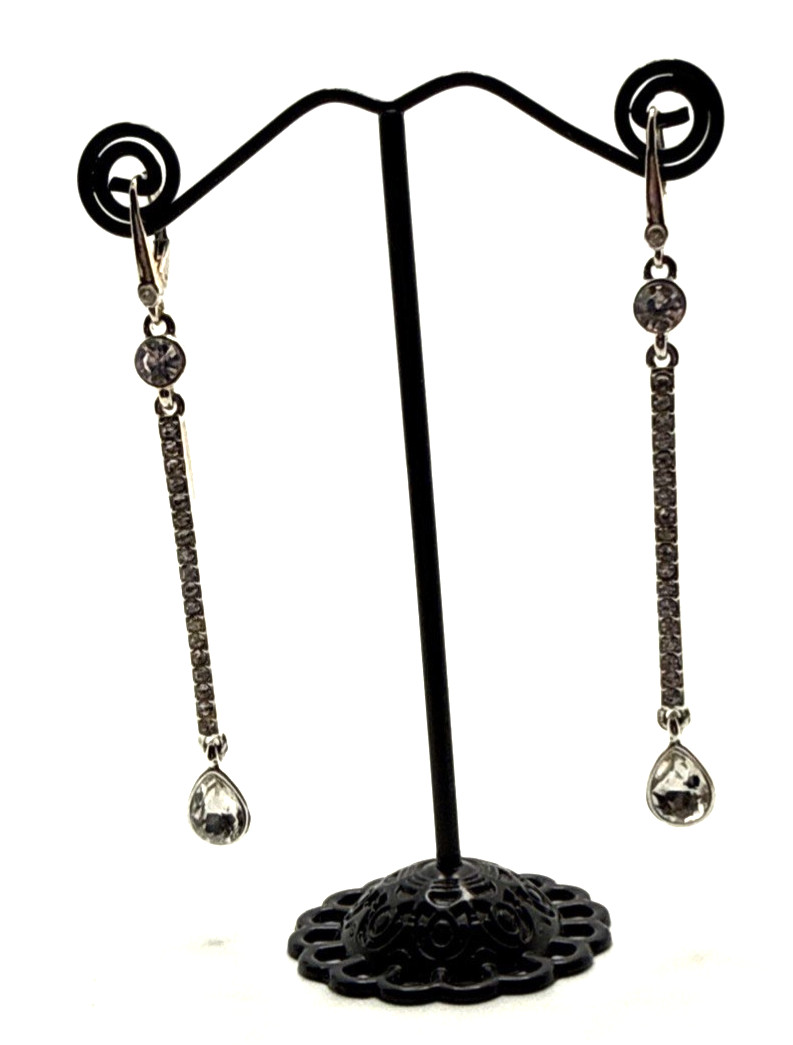 Donna Karan DKNY Rhinestone Drop Earrings Clear Rod & Teardrop Dangle 2 3/4″
