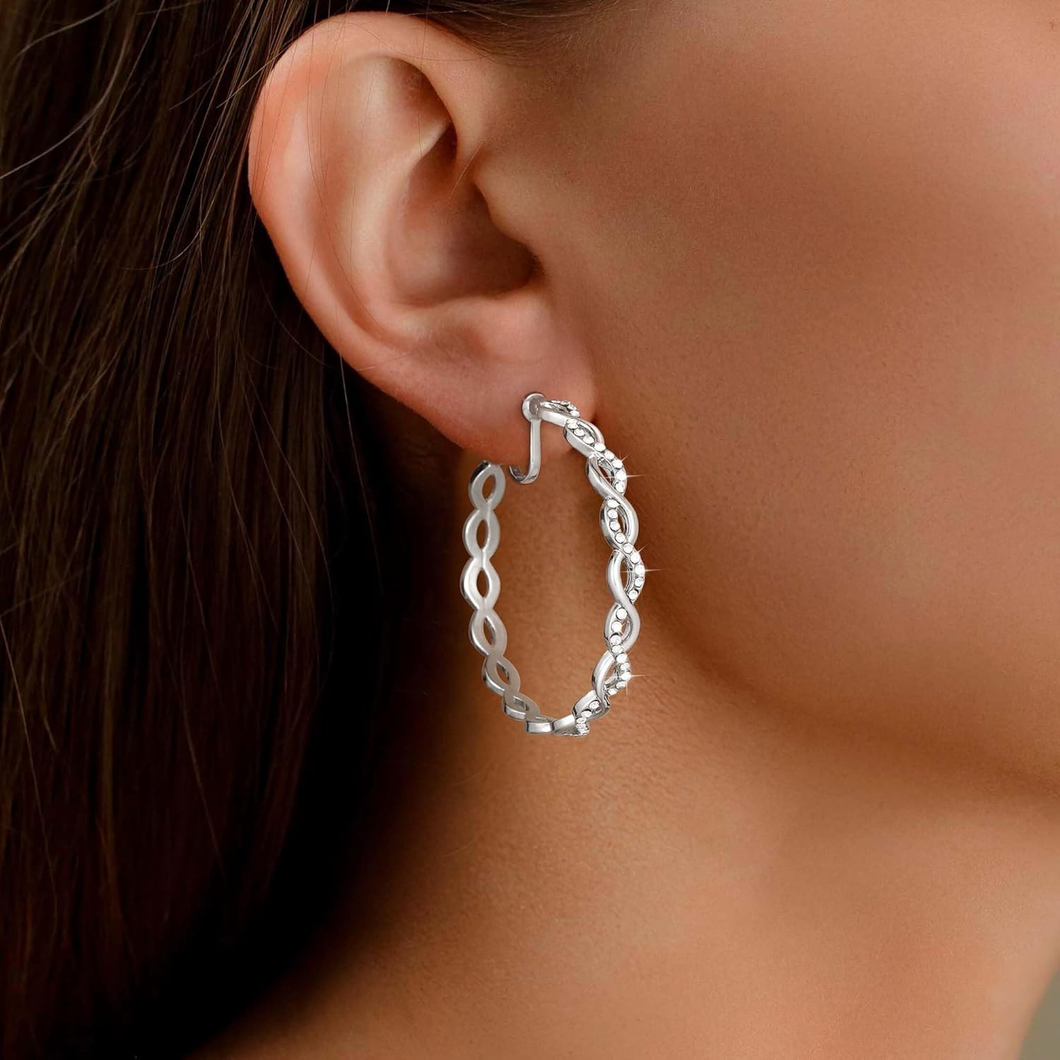 Clip On Hoop Earrings for Women Lightweight – Silver Twisted Clip-on Hoop Earing