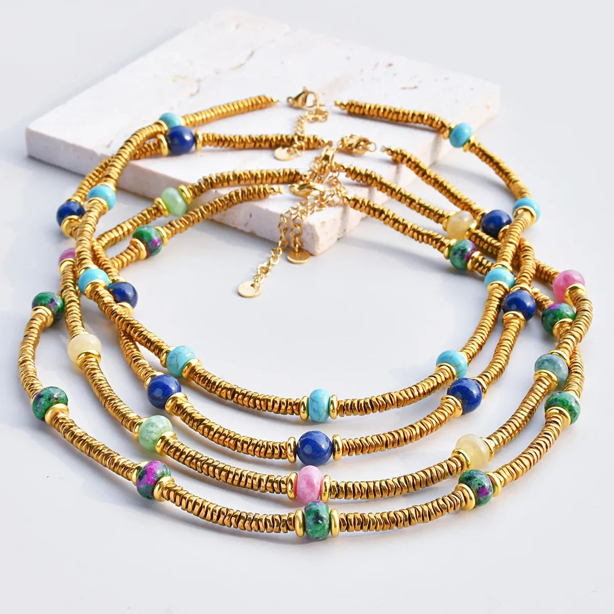 Loe| Bohemian Natural Stone Necklace for Women.1Pcs.316L Stainless Steel.Luxury