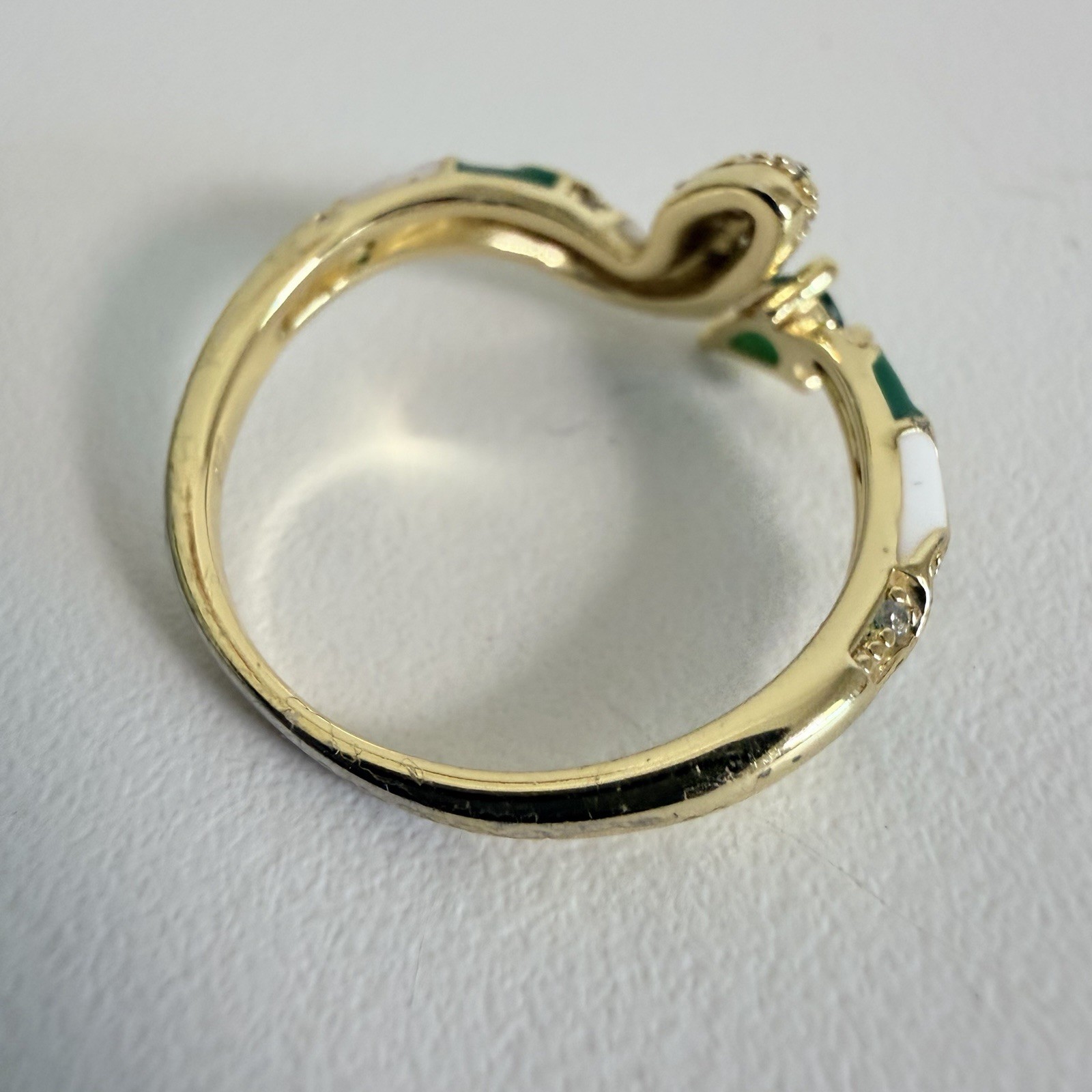 Green & Cubic Z Coiled Snake Serpent Open Bypass Cuff Ring Sz 7 Adjustable