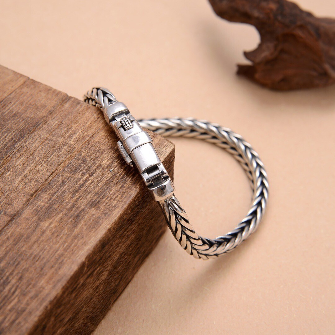 Men’s Bracelet 925 Sterling Silver 5mm Wheat Link Chain 7.87inch Length