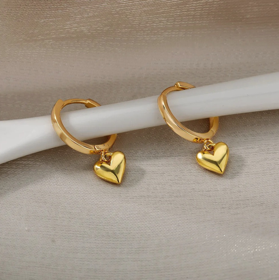 1 Pair Stainless Steel Heart Drop Earrings Vintage Gold Color Women Jewelry