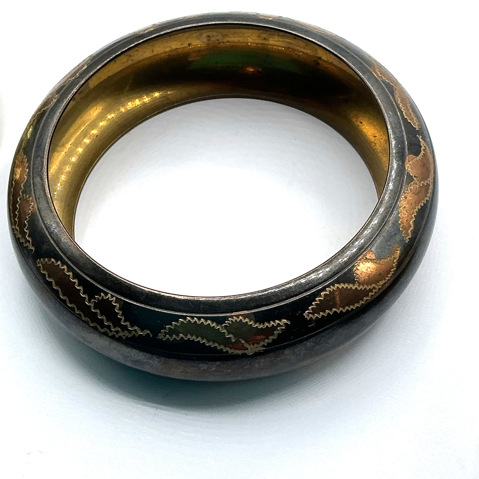 Lot of 3 Brass & Brass Plated Bangle Bracelets Hammered Copper Accents