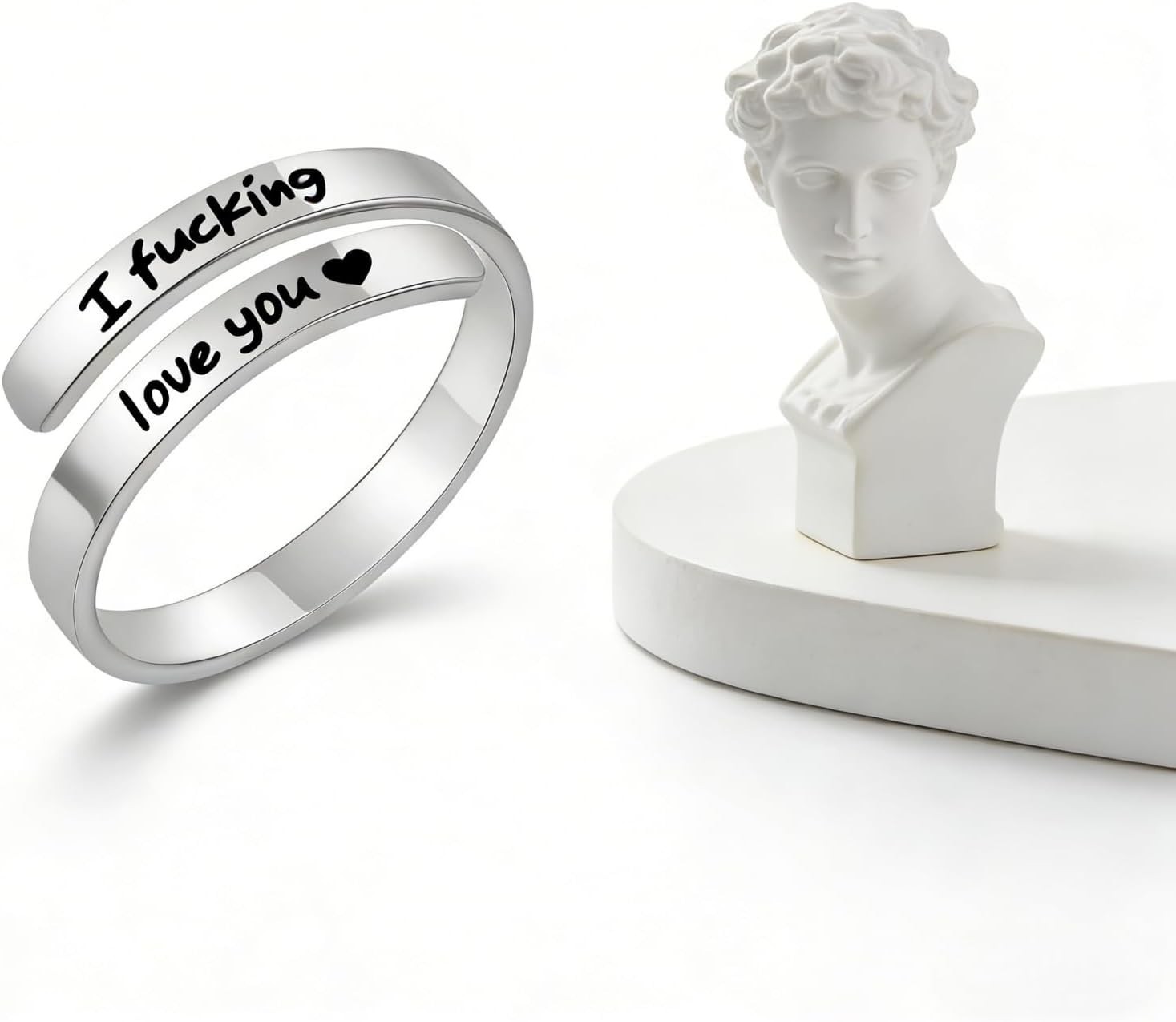 I Fcking Love You Ring, Stainless Steel Engraved Inspirational Words Heart Open