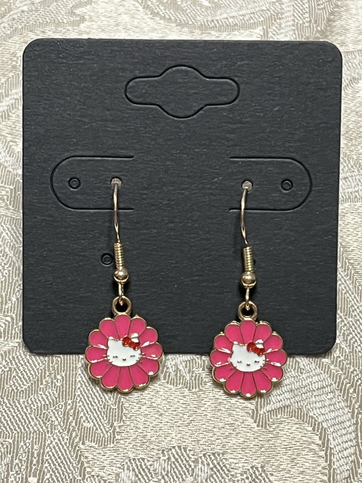 Hello Kitty Pink Flower Gold Dainty Drop Dangle Adorable Fashion Fun Earring Set
