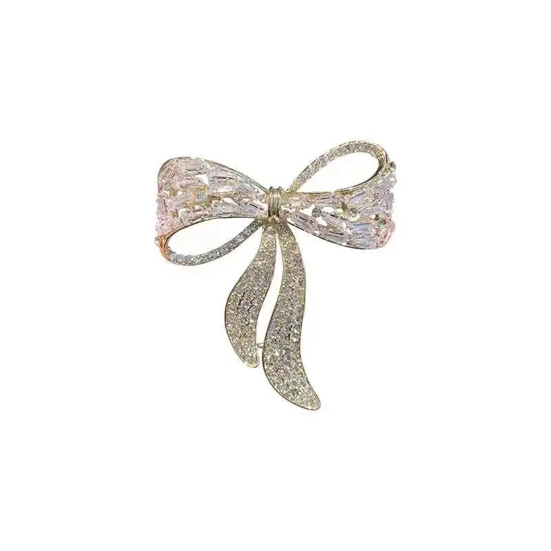 Female Bow Tie Zircon Rhinestone Brooch Simple Fashion Suit Corsage Pin