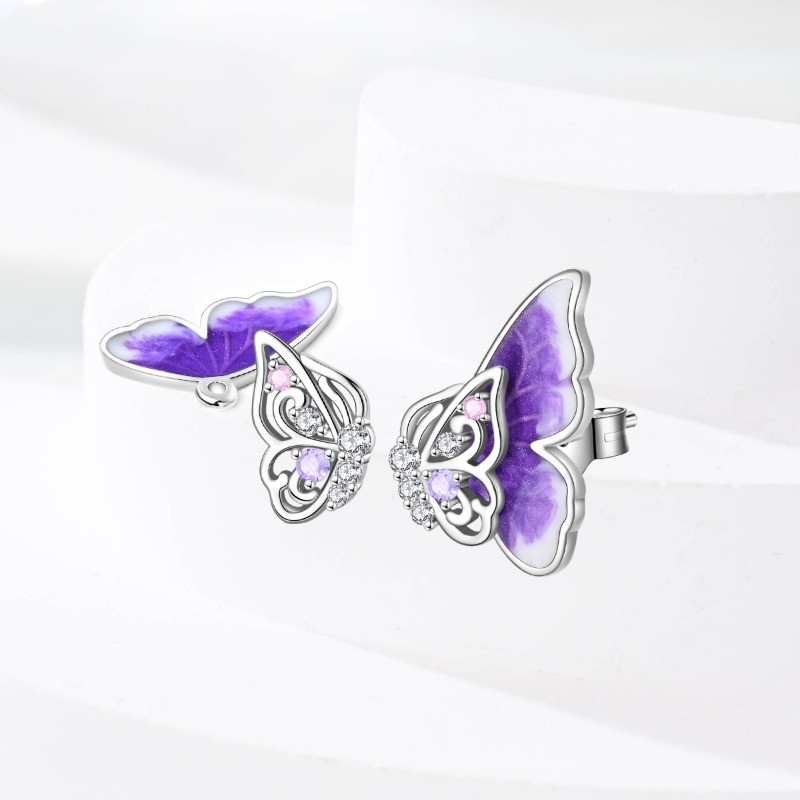 KUNSIR 925 Sterling Silver Butterfly Stud Earrings For Women Posts Jewelry Gifts
